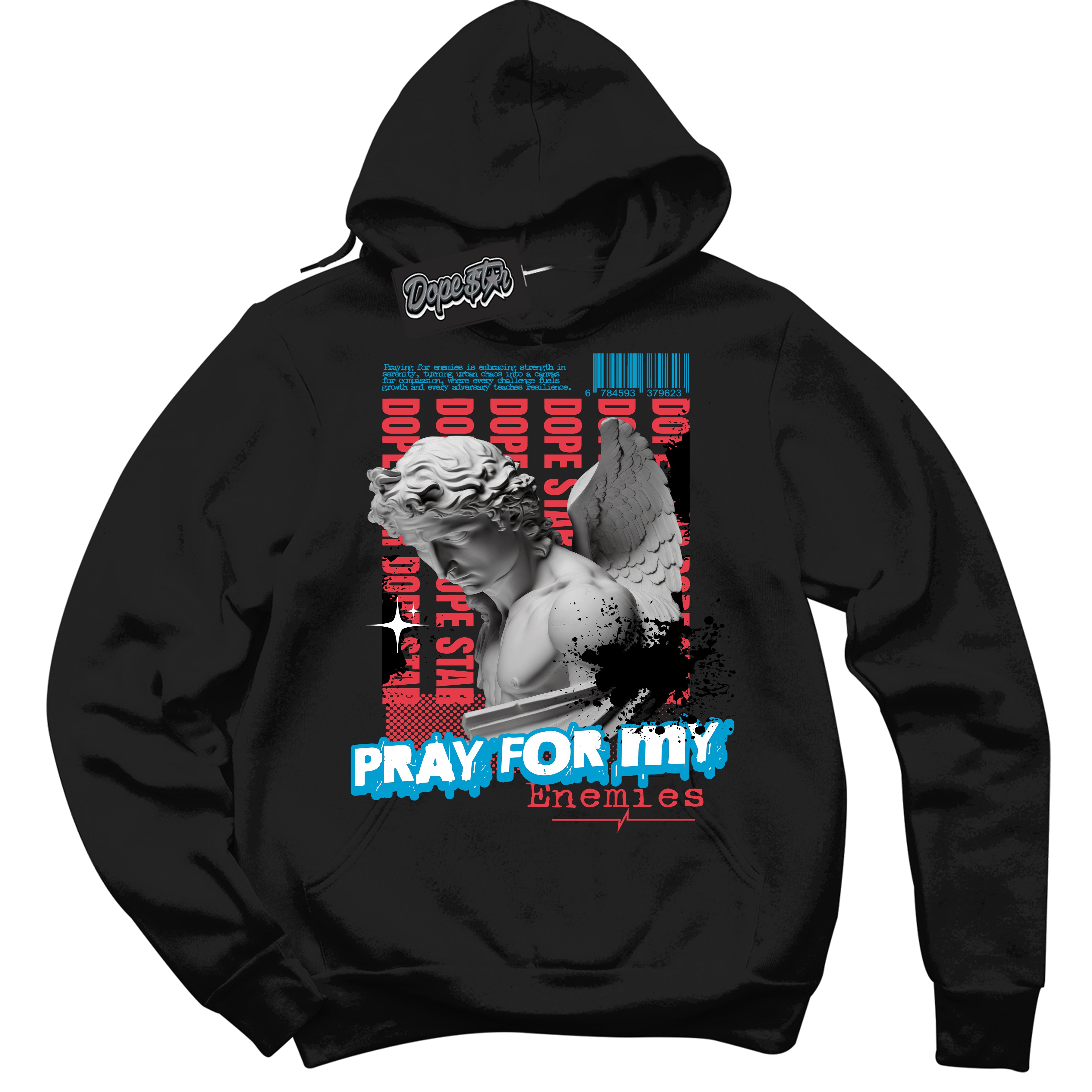 Cool Black Hoodie with “ Pray Enemies ”  design that Perfectly Matches UNC To Chicago 1s Sneakers.