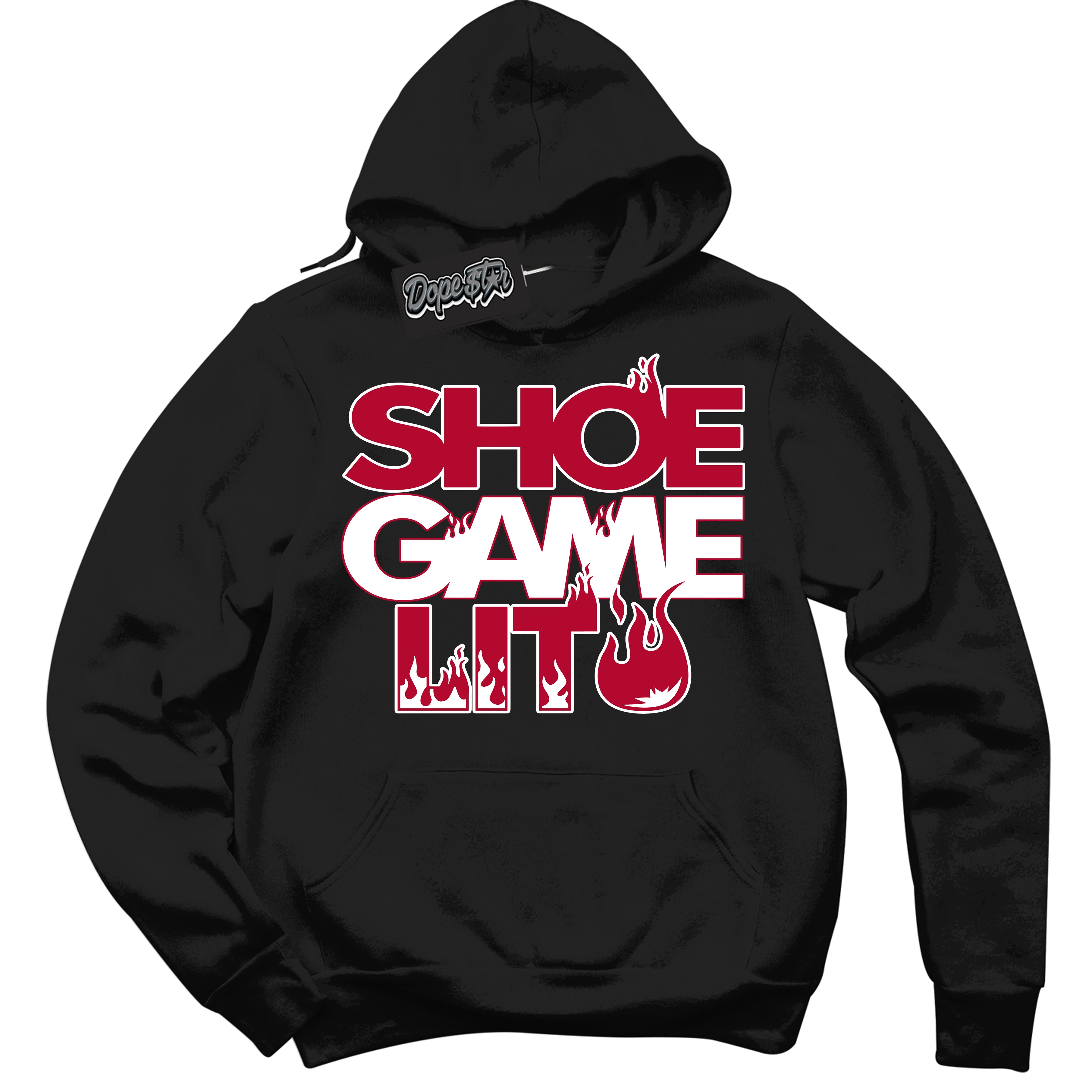 Cool Black Hoodie with “ Shoe Game Lit '' design that Perfectly Matches  University Red 1s Sneakers.