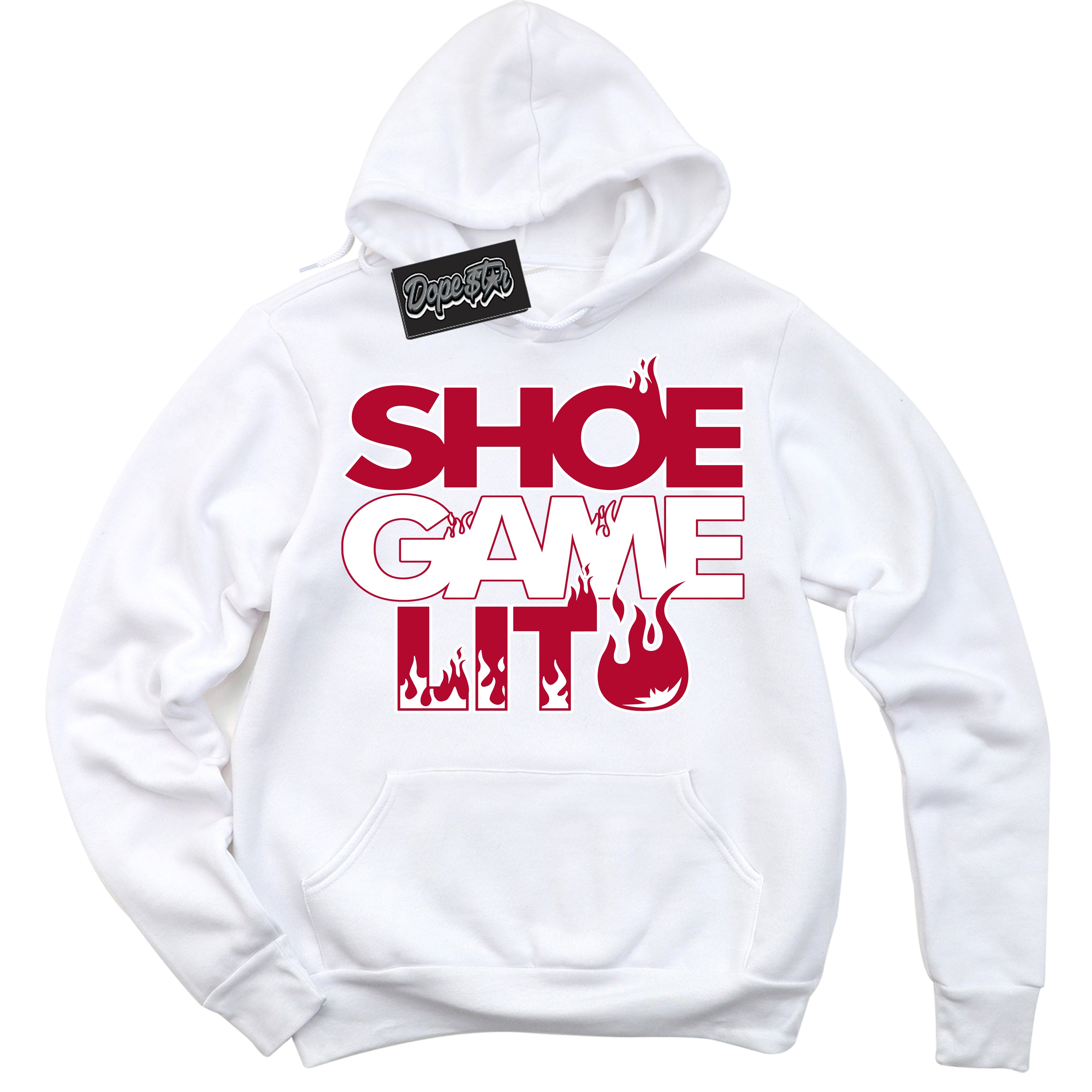 Cool White Hoodie with “ Shoe Game Lit '' design that Perfectly Matches  University Red 1s Sneakers.