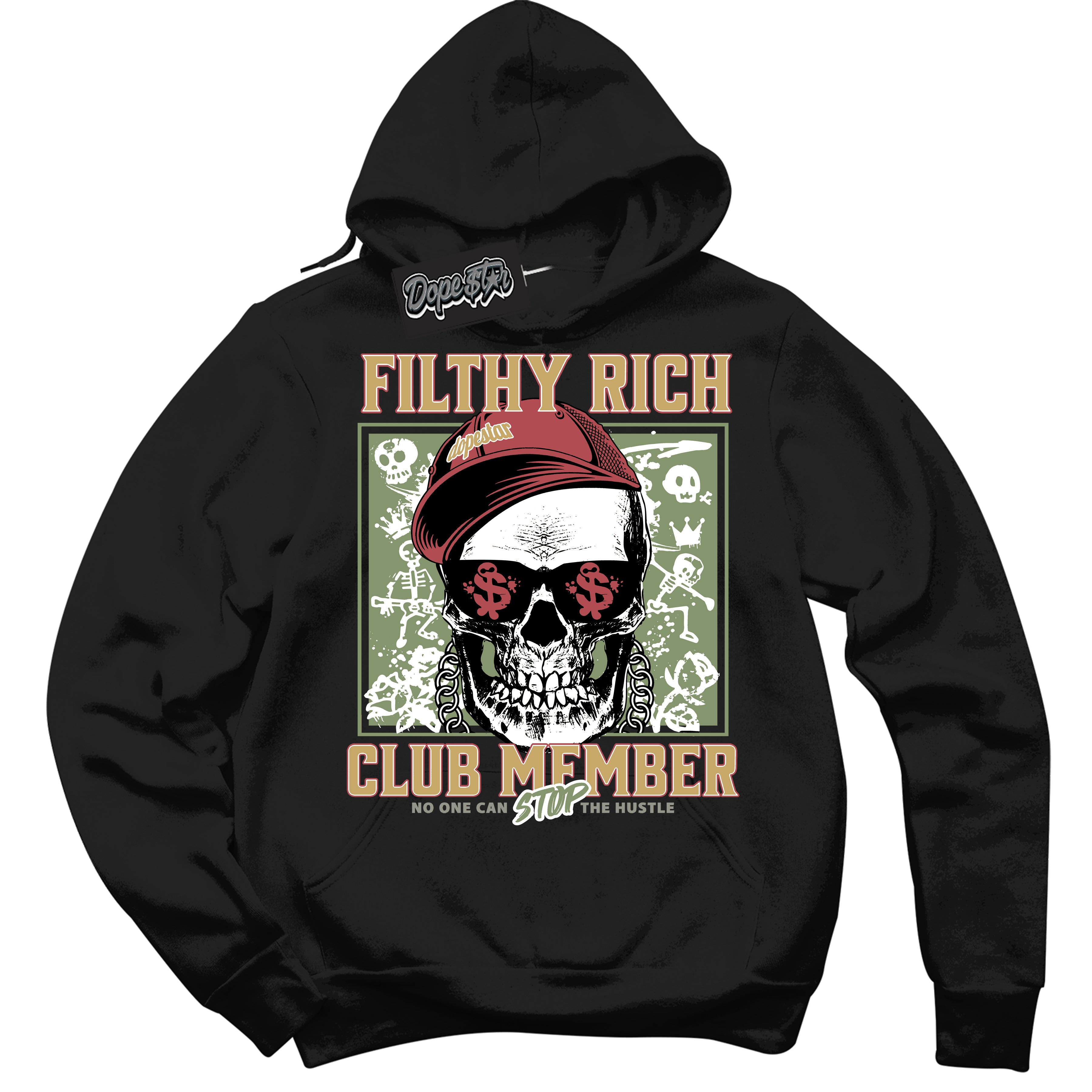 Cool Black Hoodie with “ Filthy Rich ”  design that Perfectly Matches Year Of The Dragon 1s Sneakers.