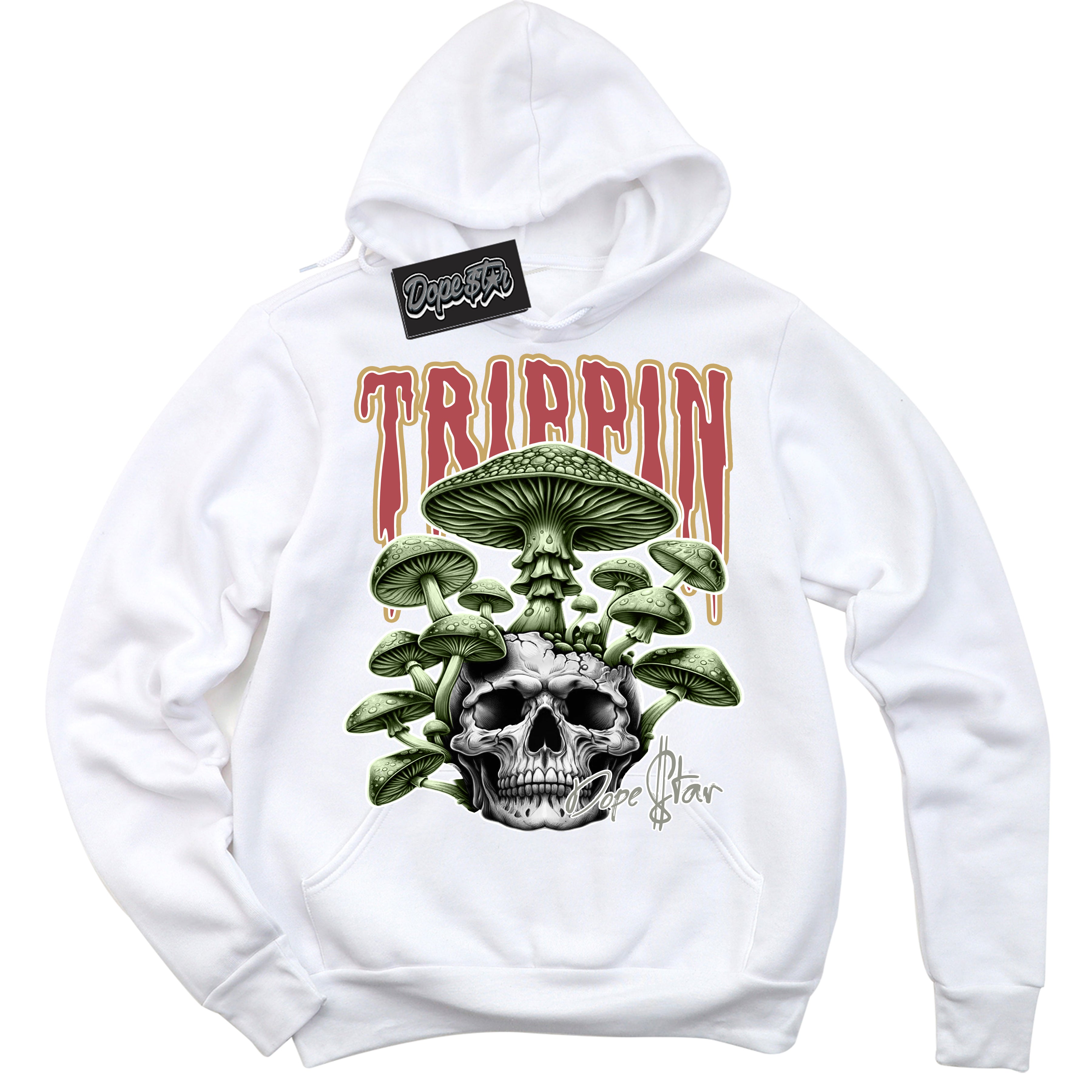 Cool White Hoodie with “Trippin” design that Perfectly Matches Year Of The Dragon 1s Sneakers.