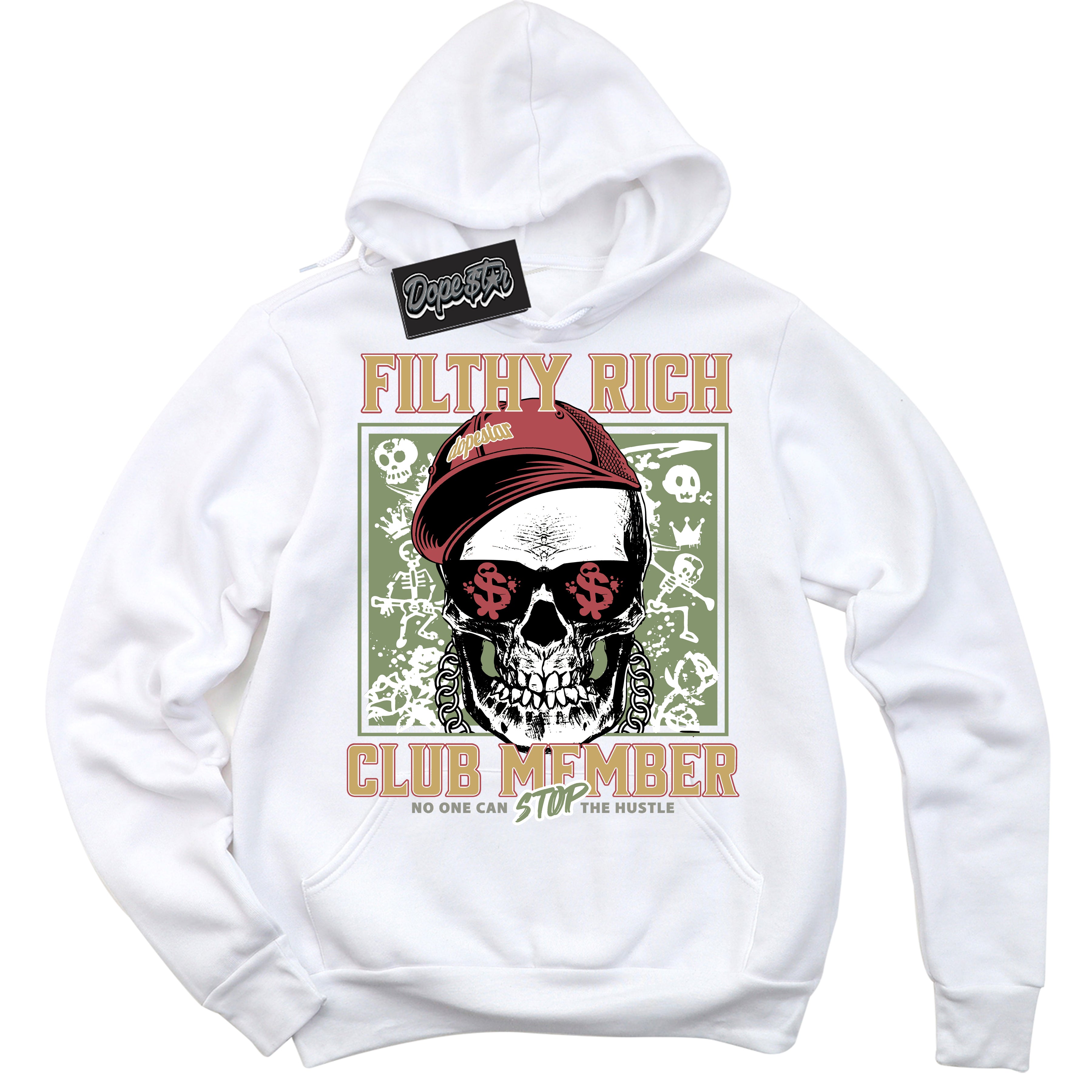 Cool White Hoodie with “ Filthy Rich ”  design that Perfectly Matches Year Of The Dragon 1s Sneakers.