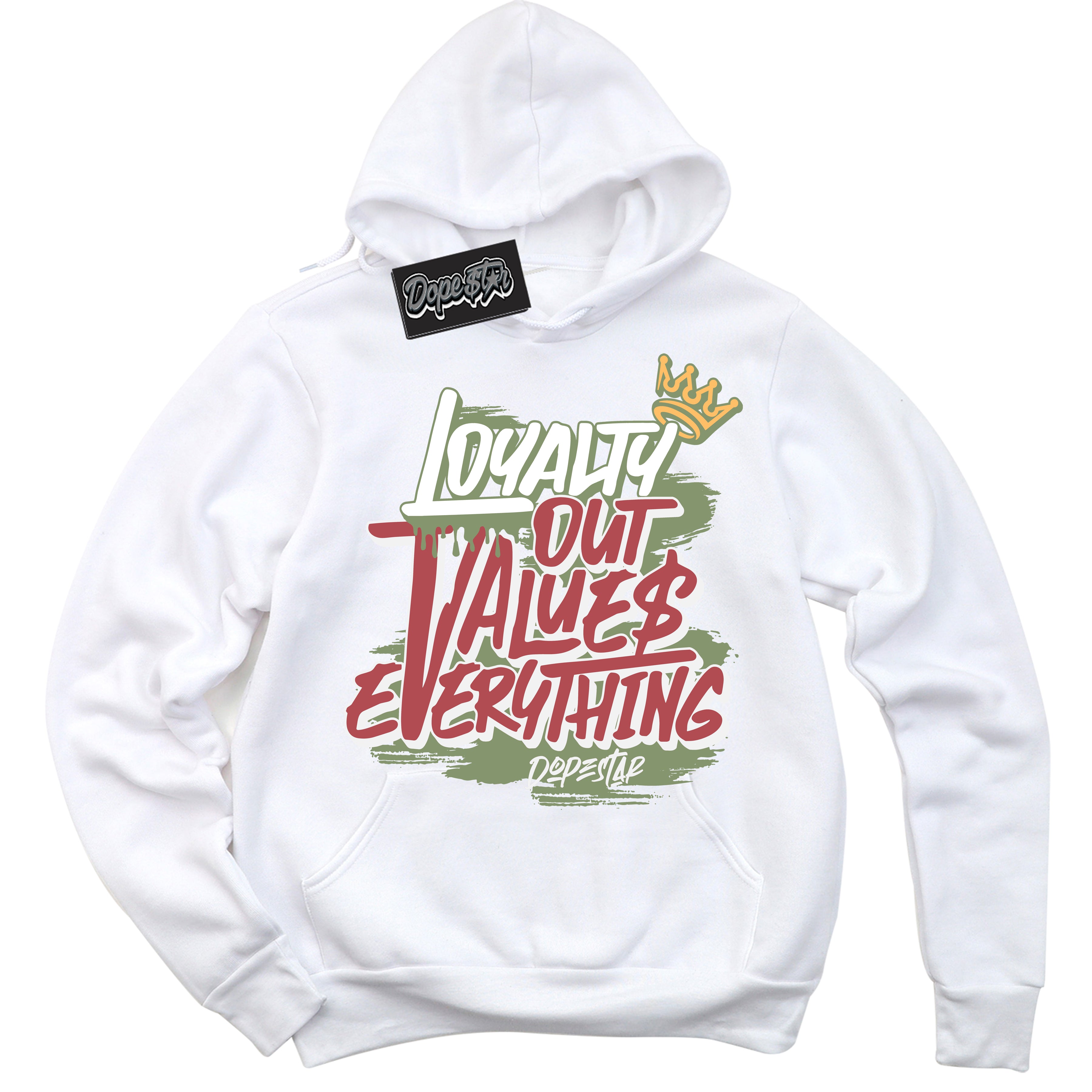 Cool White Hoodie with “ Loyalty Out Values Everything ”  design that Perfectly Matches Year Of The Dragon 1s Sneakers.