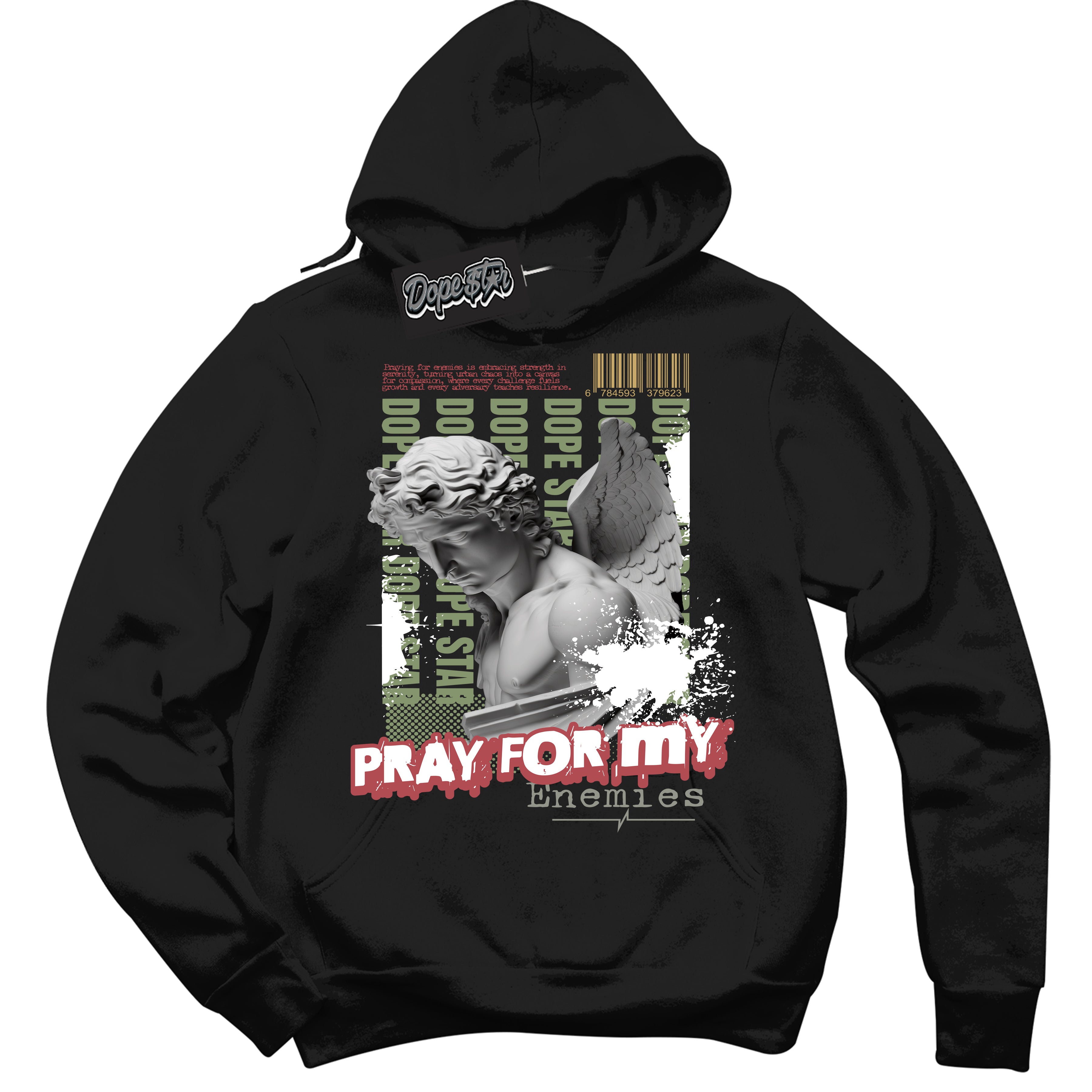 Cool Black Hoodie with “ Pray Enemies ”  design that Perfectly Matches Year Of The Dragon 1s Sneakers.