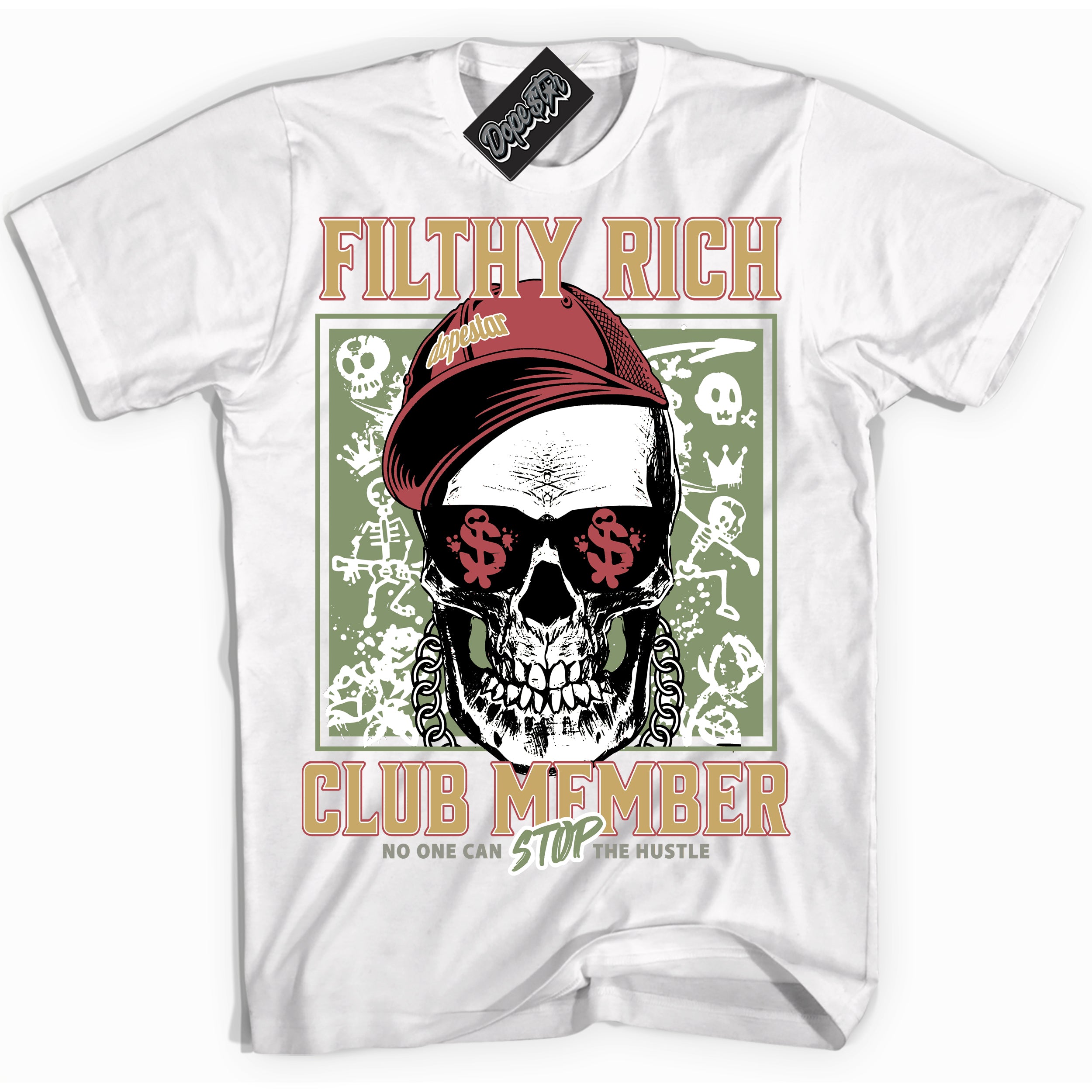 Cool White Shirt with “ Filthy Rich” design that perfectly matches Year Of The Dragon 1s Sneakers.