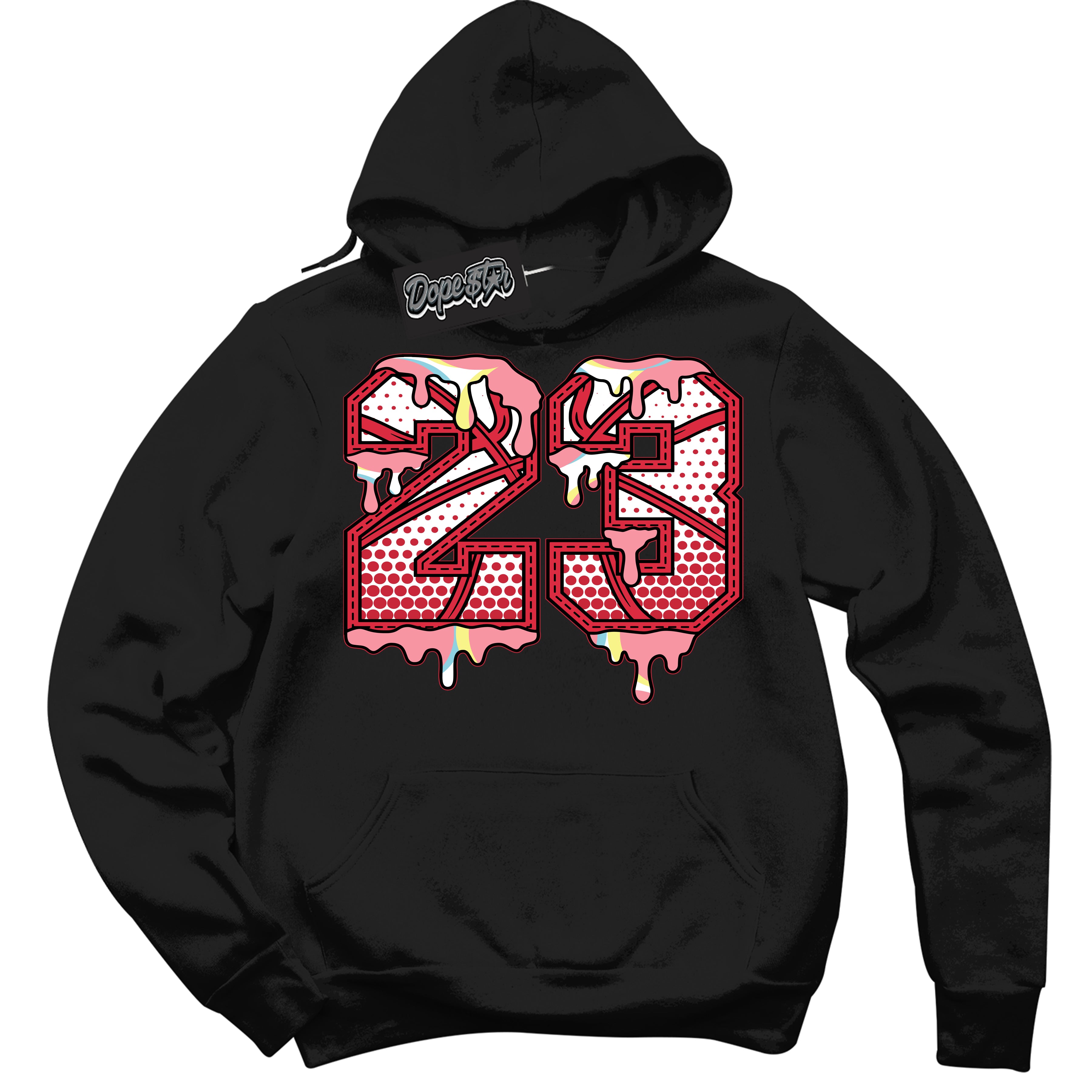 Cool Black Graphic DopeStar Hoodie with “ 23 Ball “ print, that perfectly matches Spider-Verse 1s sneakers