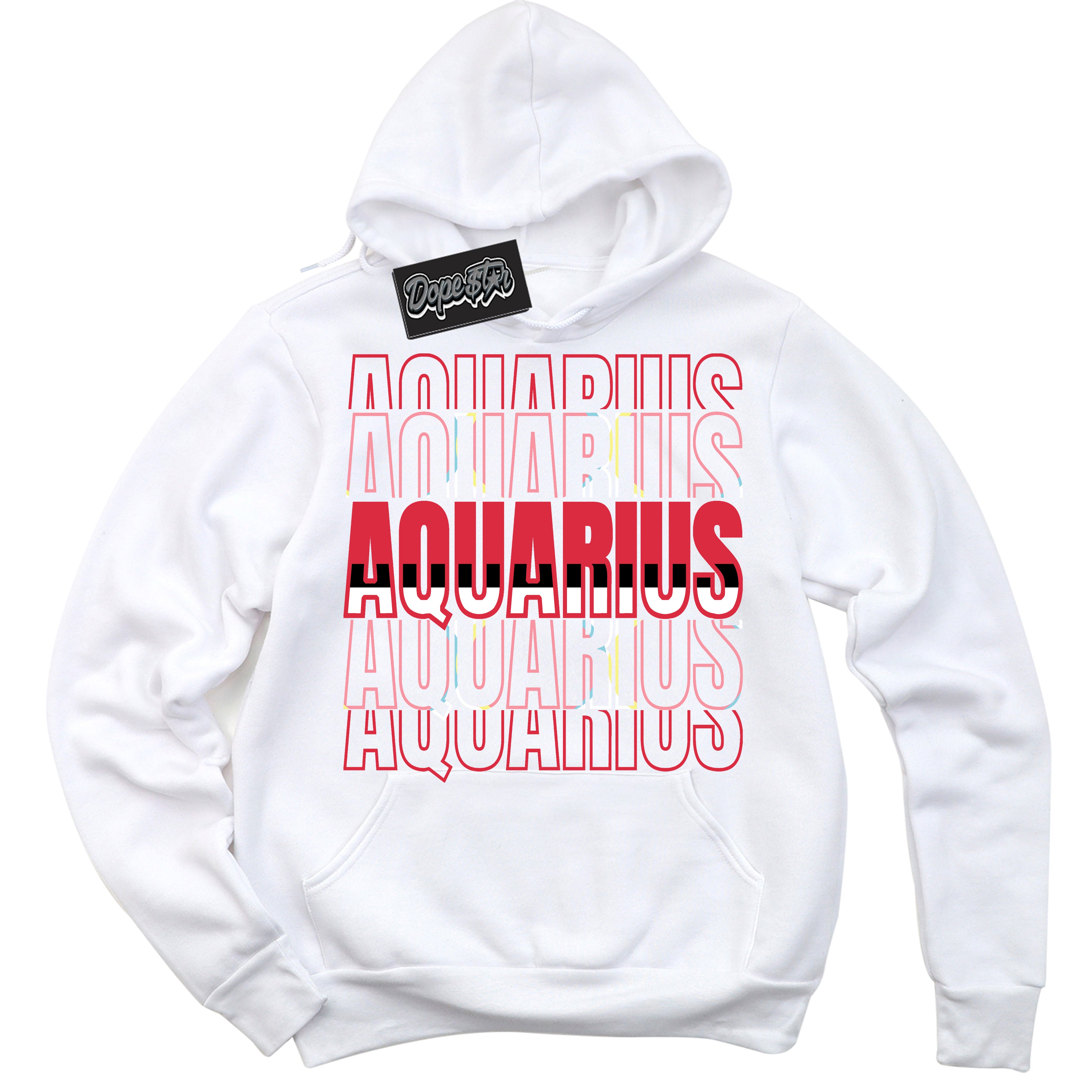 Cool White Graphic DopeStar Hoodie with “ Aquarius “ print, that perfectly matches Spider-Verse 1s sneakers