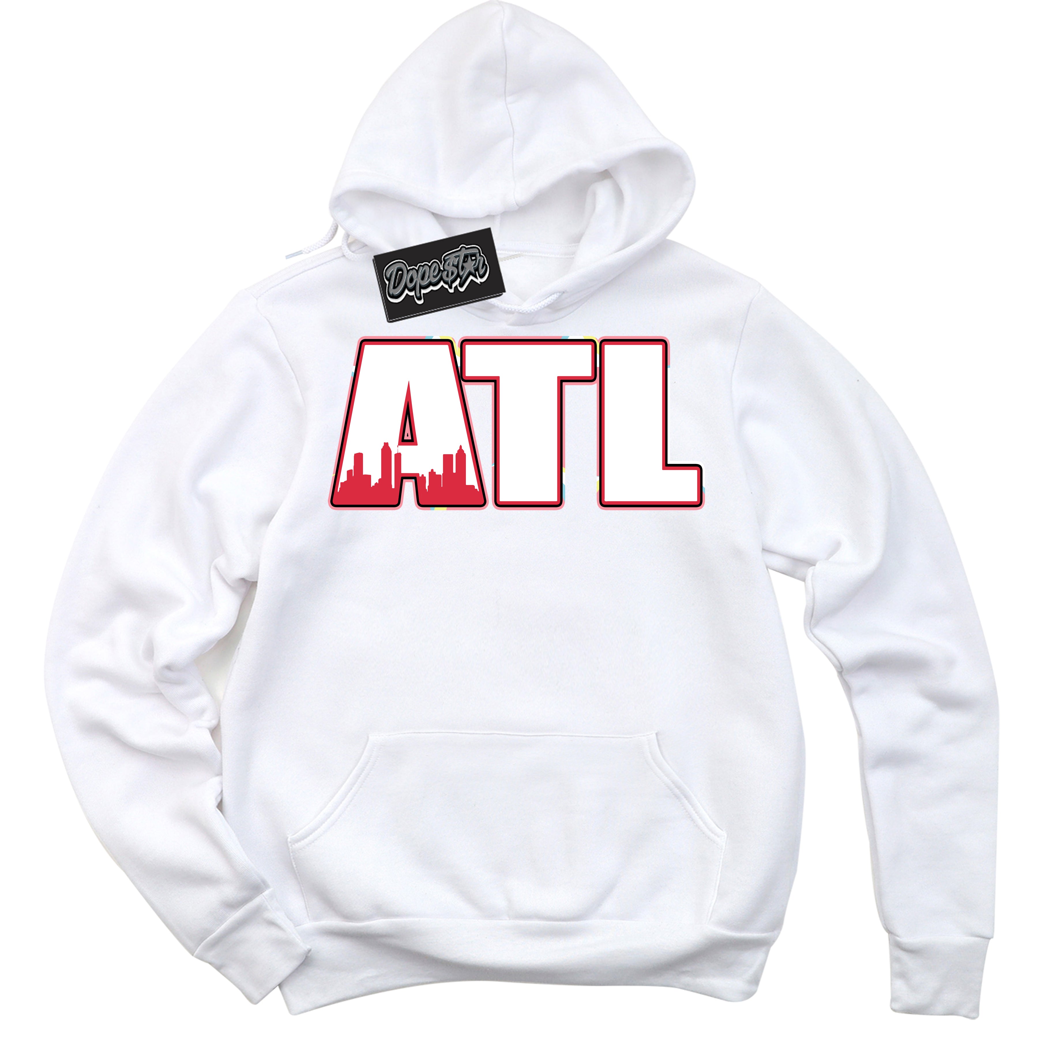Cool White Graphic DopeStar Hoodie with “ Atlanta “ print, that perfectly matches Spider-Verse 1s sneakers