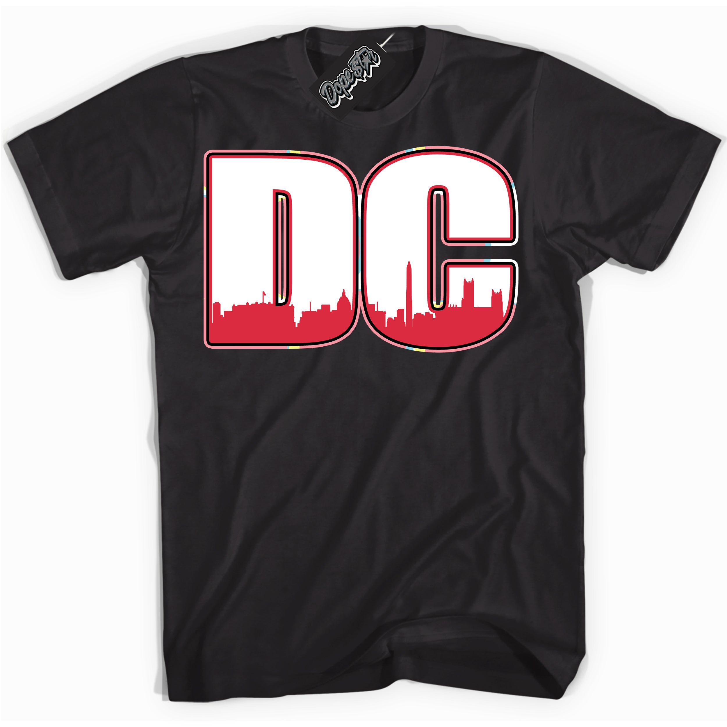 Cool Black graphic tee with “ DC ” design, that perfectly matches Spider-Verse 1s sneakers 