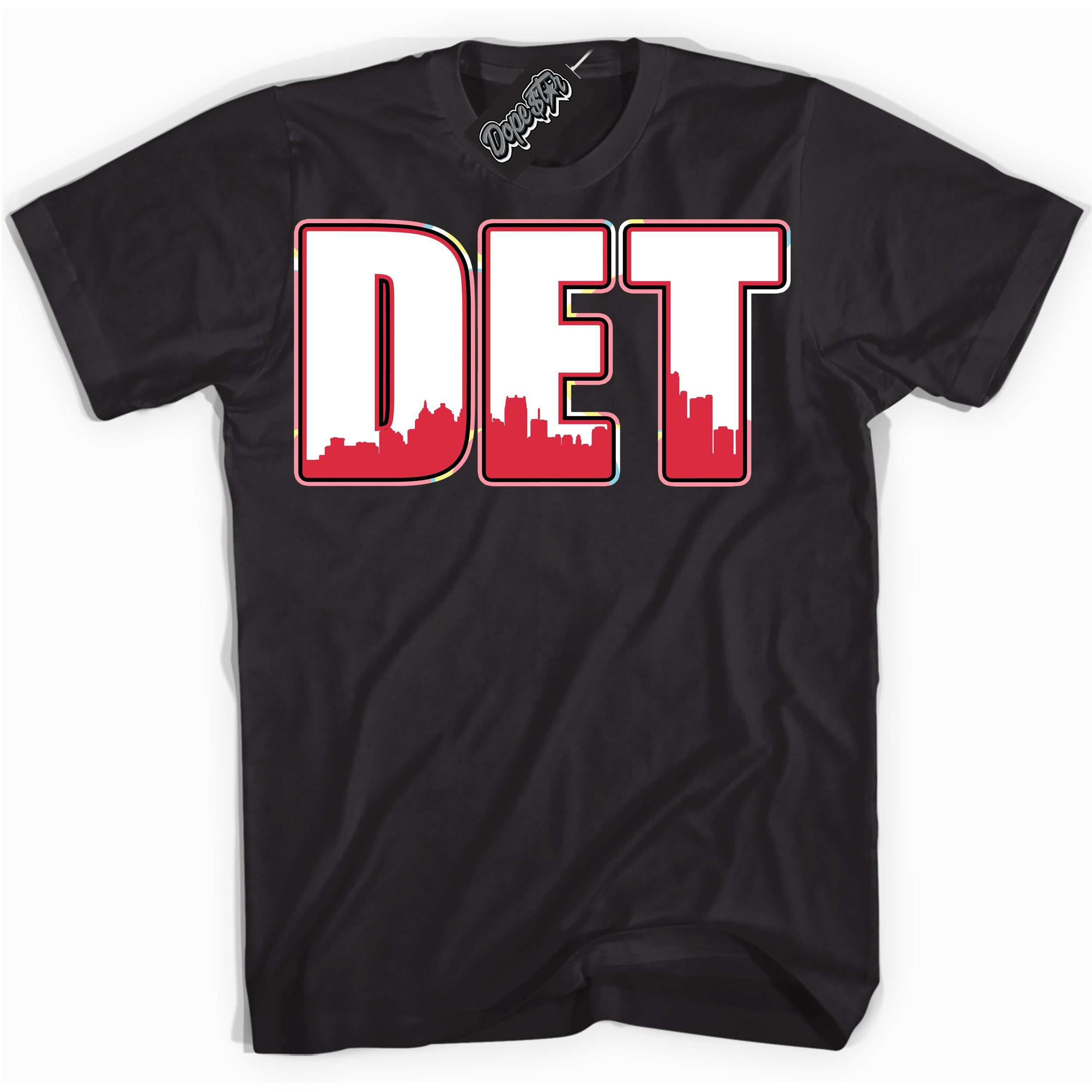 Cool Black graphic tee with “ Detroit ” design, that perfectly matches Spider-Verse 1s sneakers 