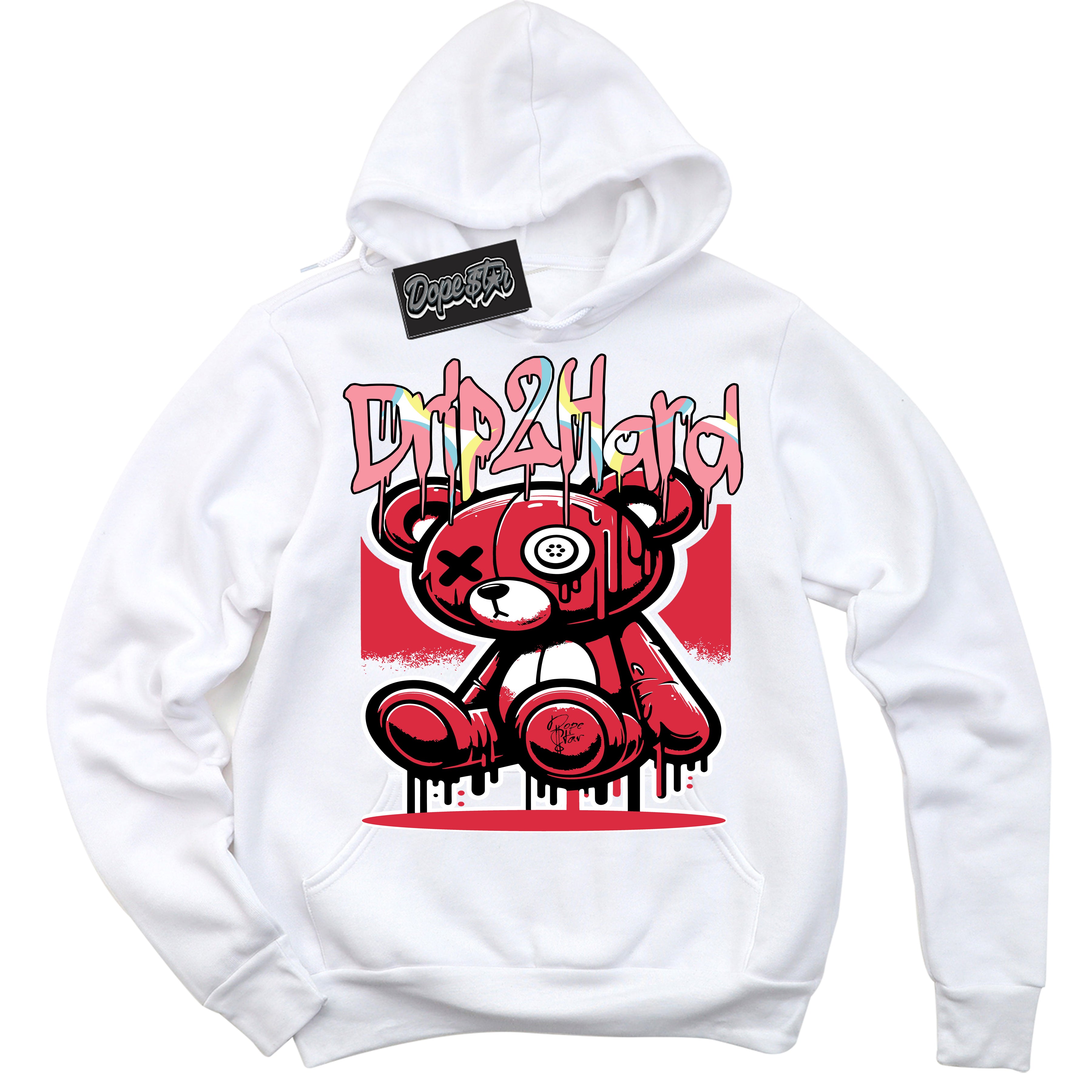 Cool White Graphic DopeStar Hoodie with “ Drip 2 Hard “ print, that perfectly matches Spider-Verse 1s sneakers