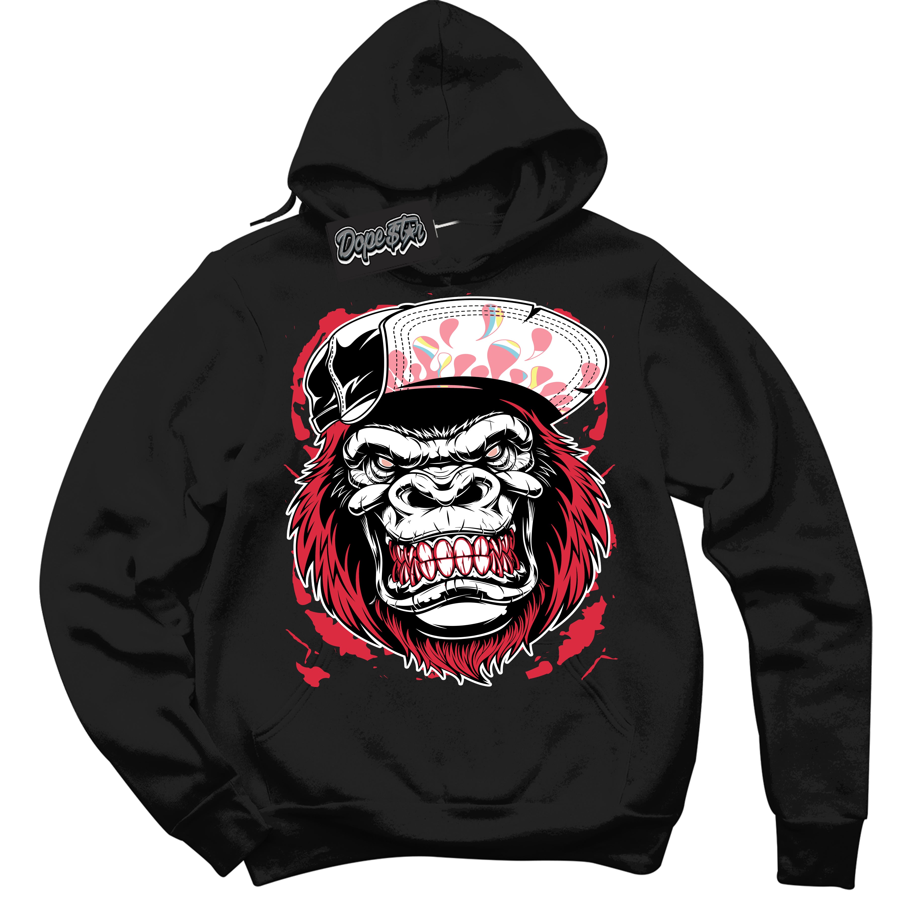 Cool Black Graphic DopeStar Hoodie with “ Gorilla Beast “ print, that perfectly matches Spider-Verse 1s sneakers