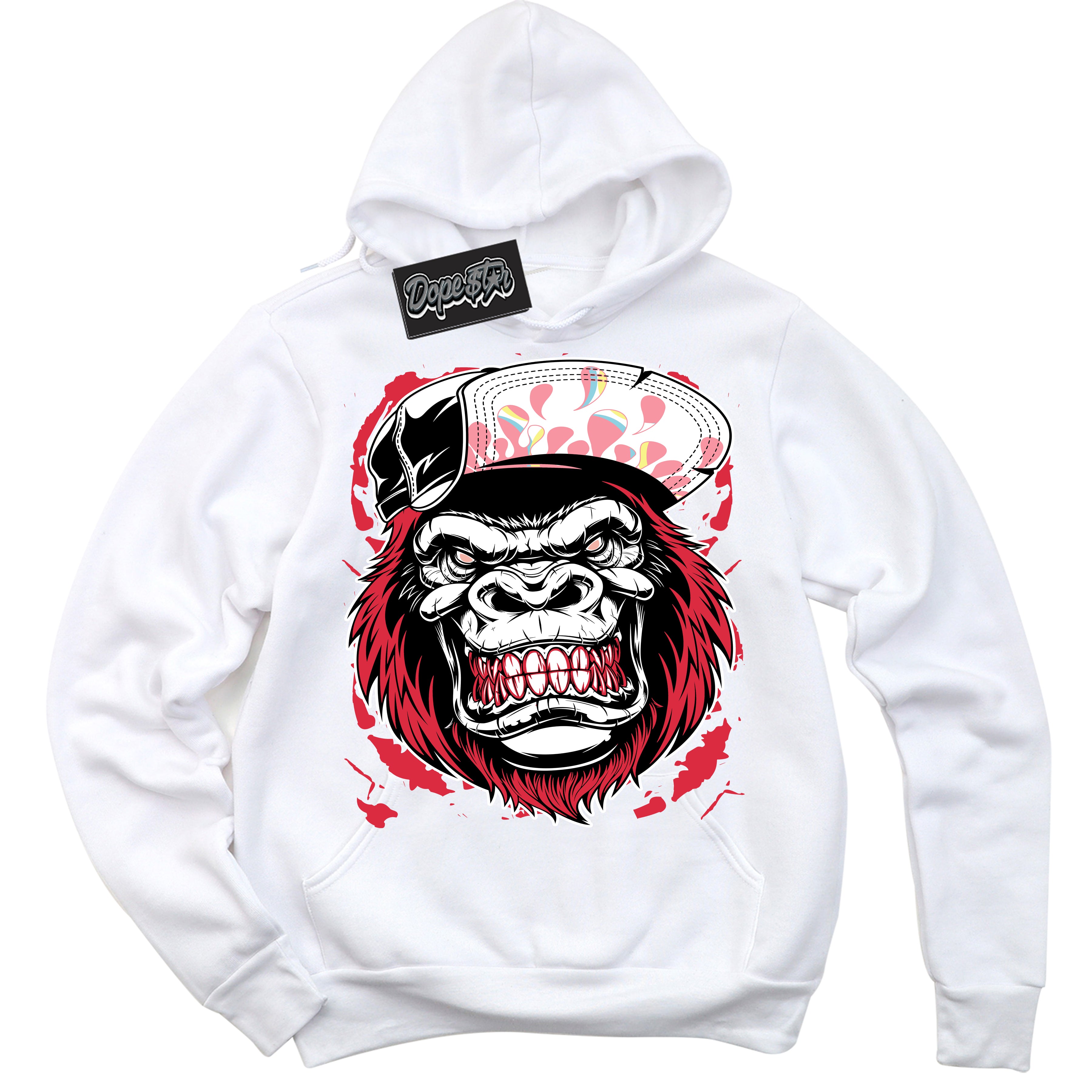 Cool White Graphic DopeStar Hoodie with “ Gorilla Beast “ print, that perfectly matches Spider-Verse 1s sneakers