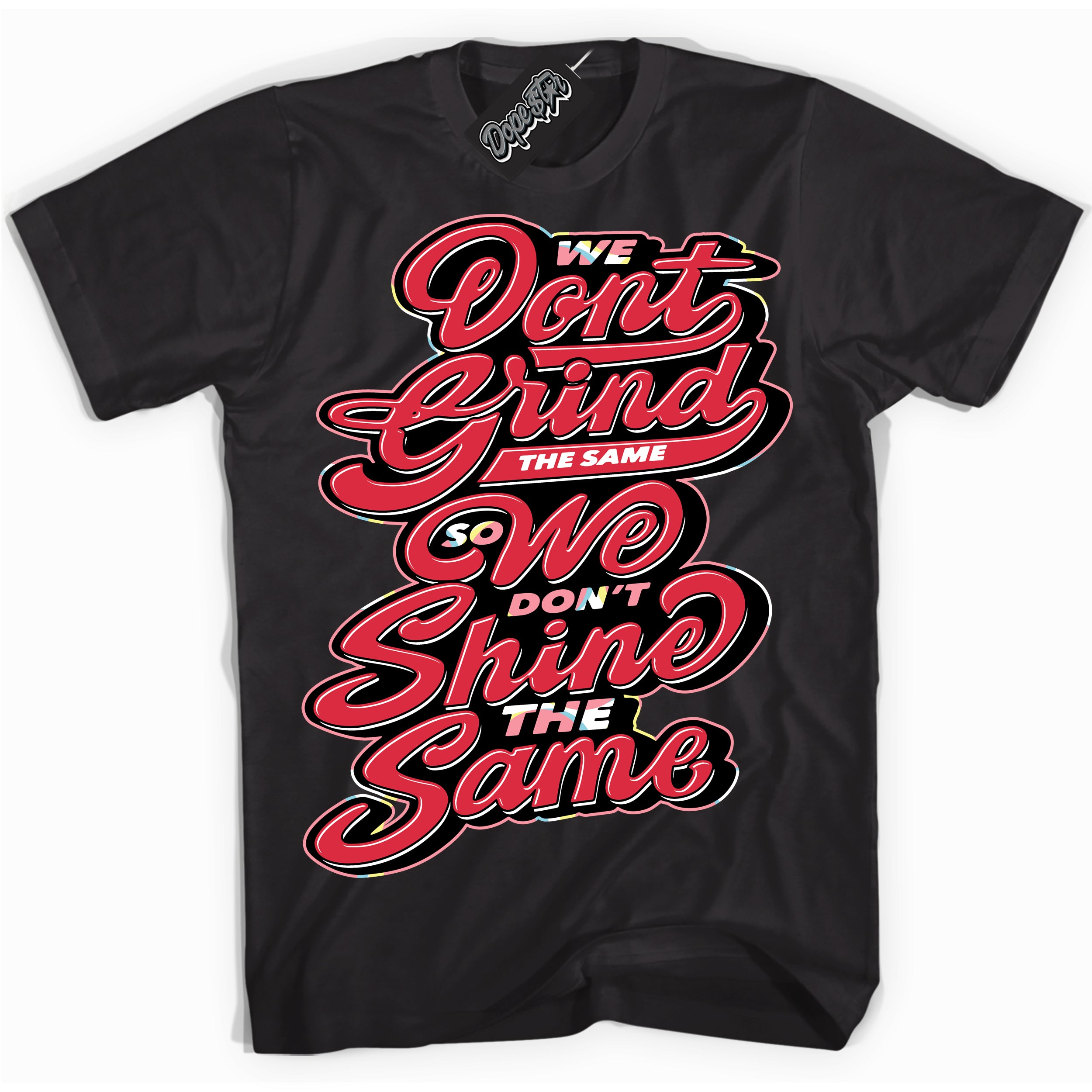 Cool Black graphic tee with “ Grind Shine ” design, that perfectly matches Spider-Verse 1s sneakers 
