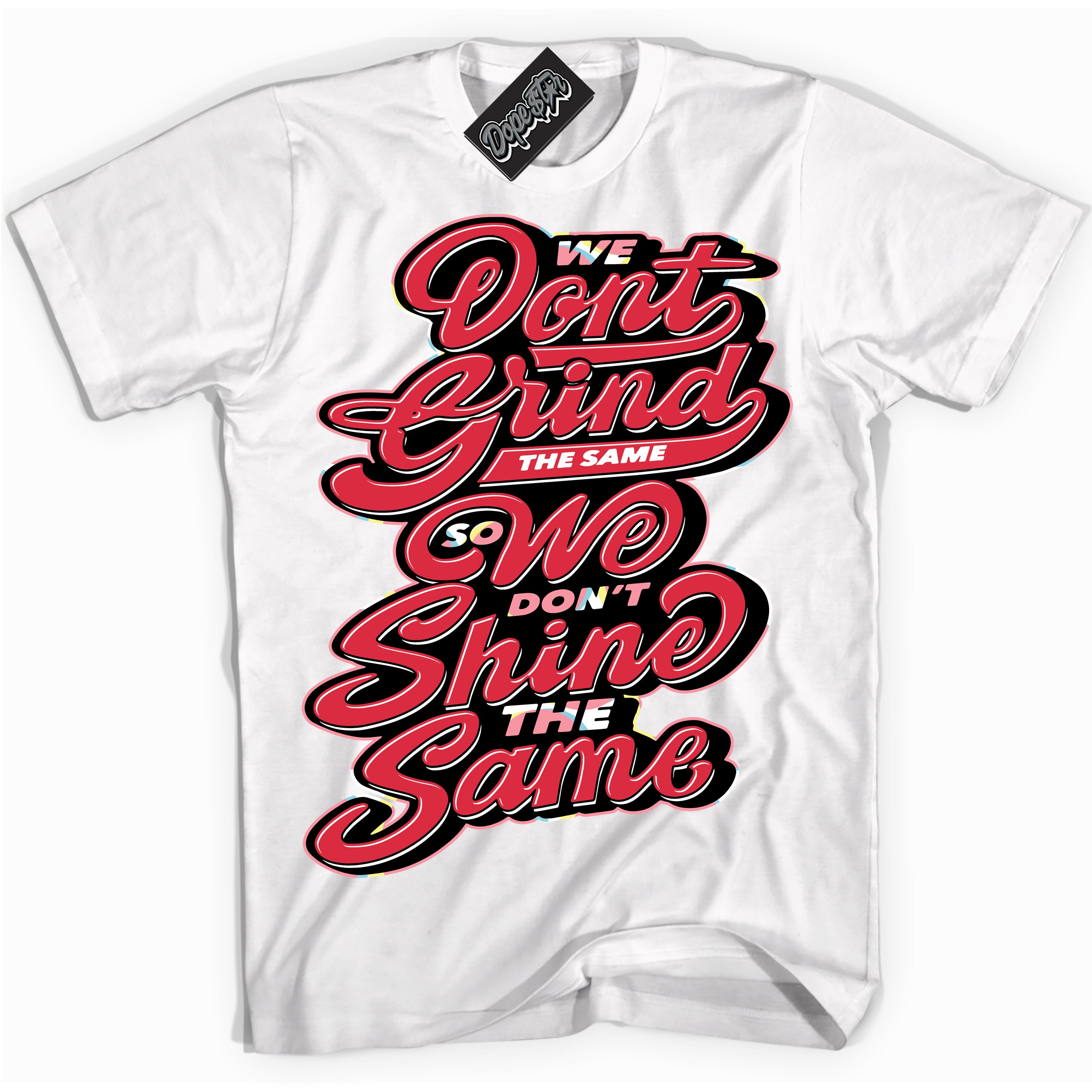 Cool White graphic tee with “ Grind Shine ” design, that perfectly matches Spider-Verse 1s sneakers 