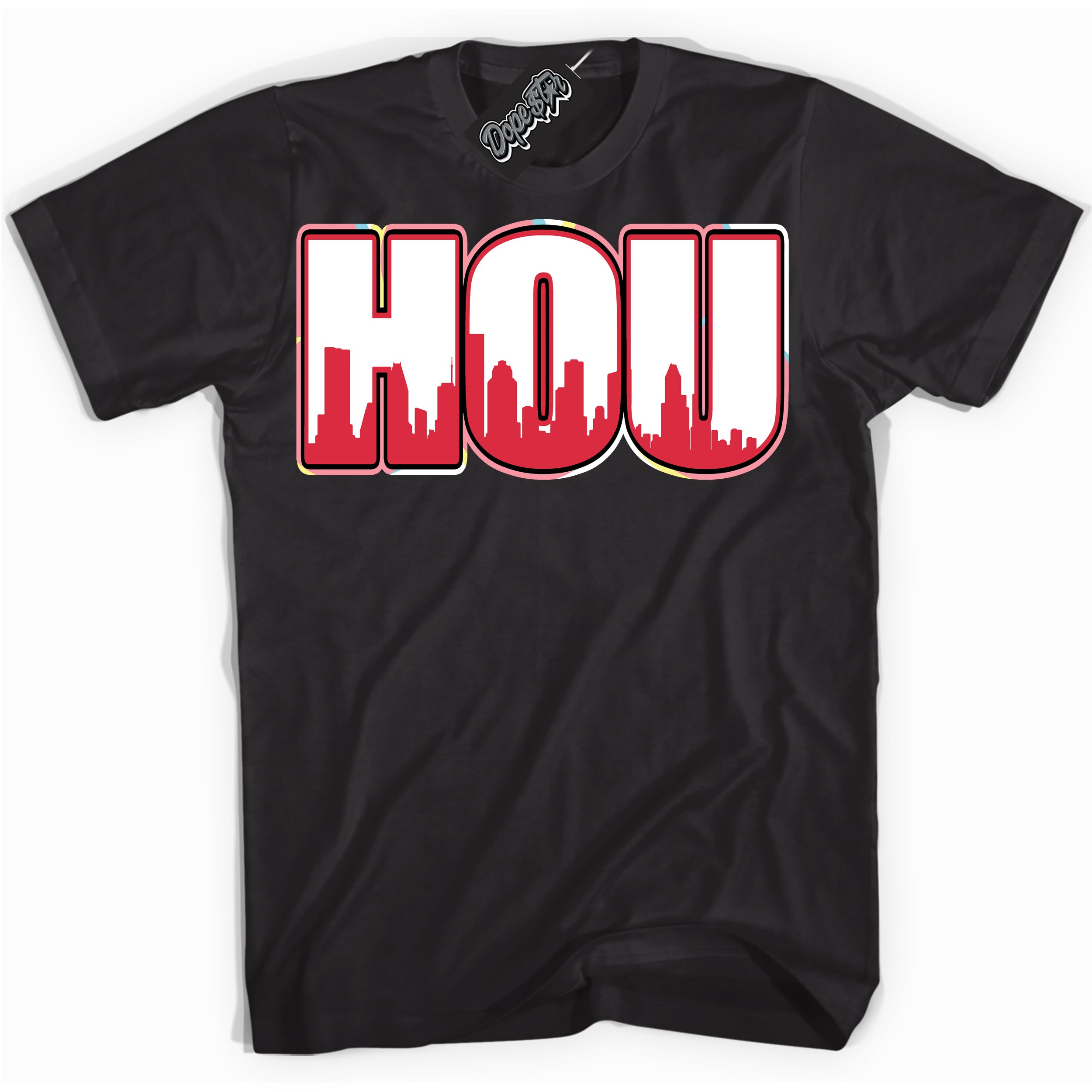 Cool Black graphic tee with “ Houston ” design, that perfectly matches Spider-Verse 1s sneakers 