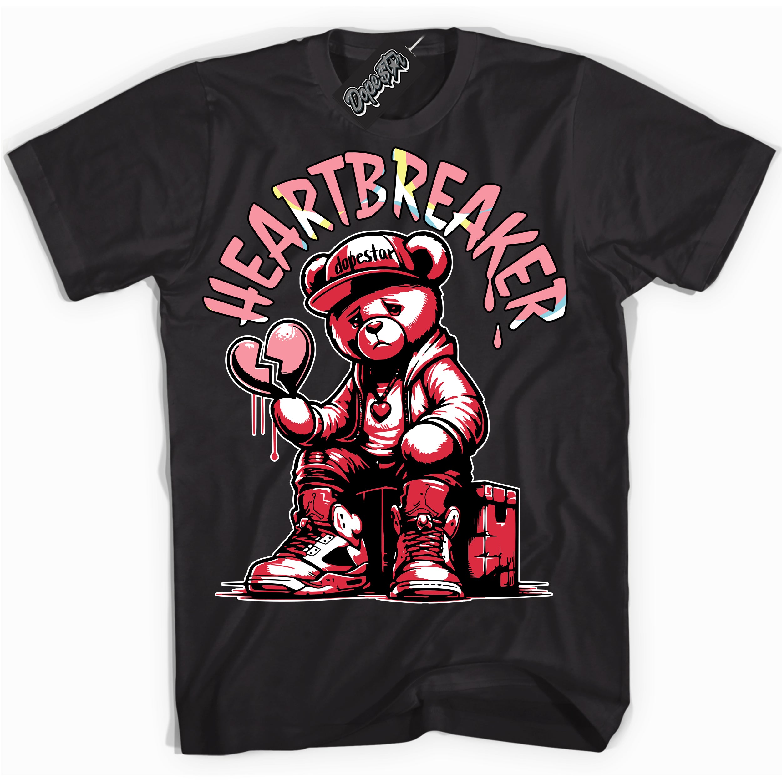 Cool Black graphic tee with “ Heartbreaker Bear ” design, that perfectly matches Spider-Verse 1s sneakers 