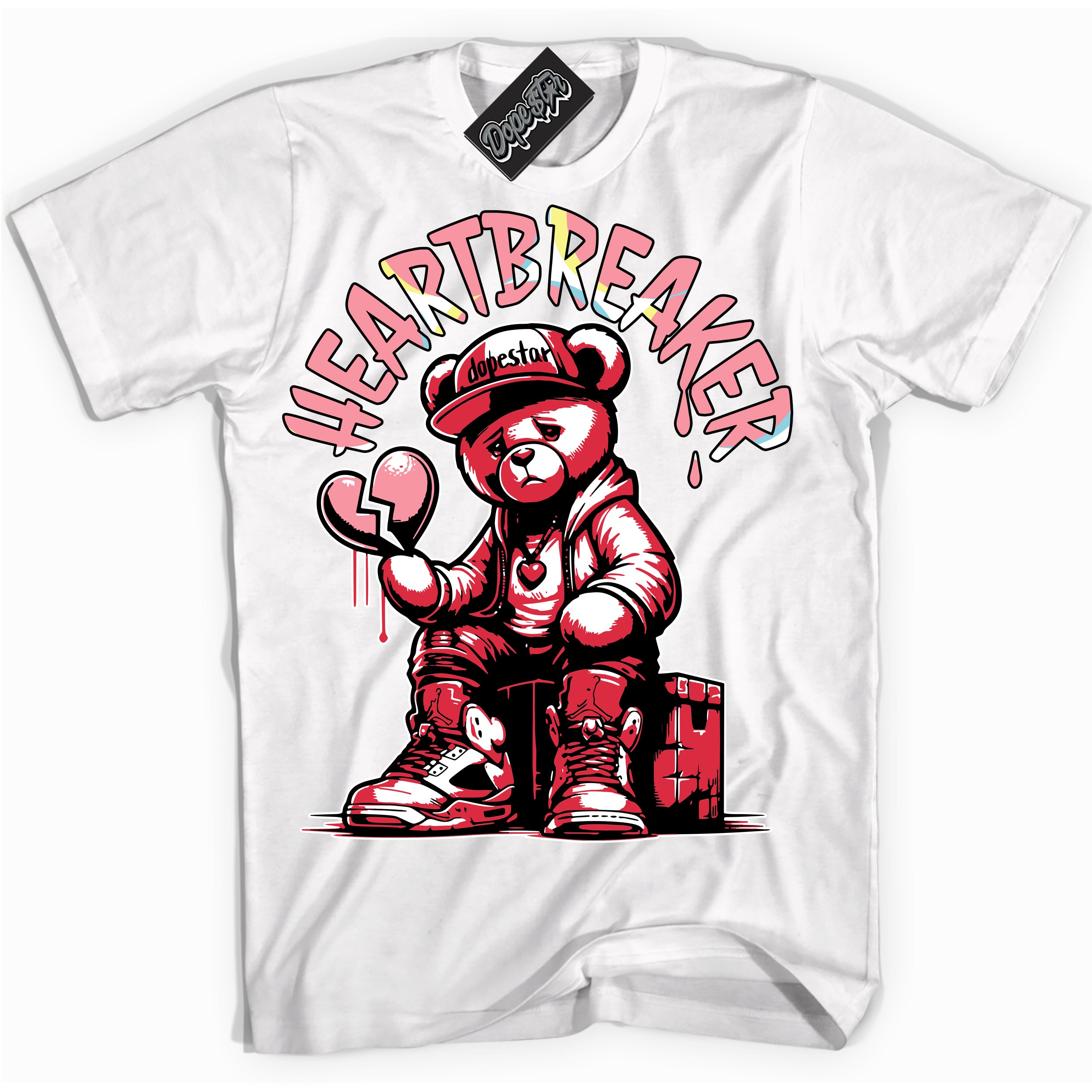 Cool White graphic tee with “ Heartbreaker Bear ” design, that perfectly matches Spider-Verse 1s sneakers 