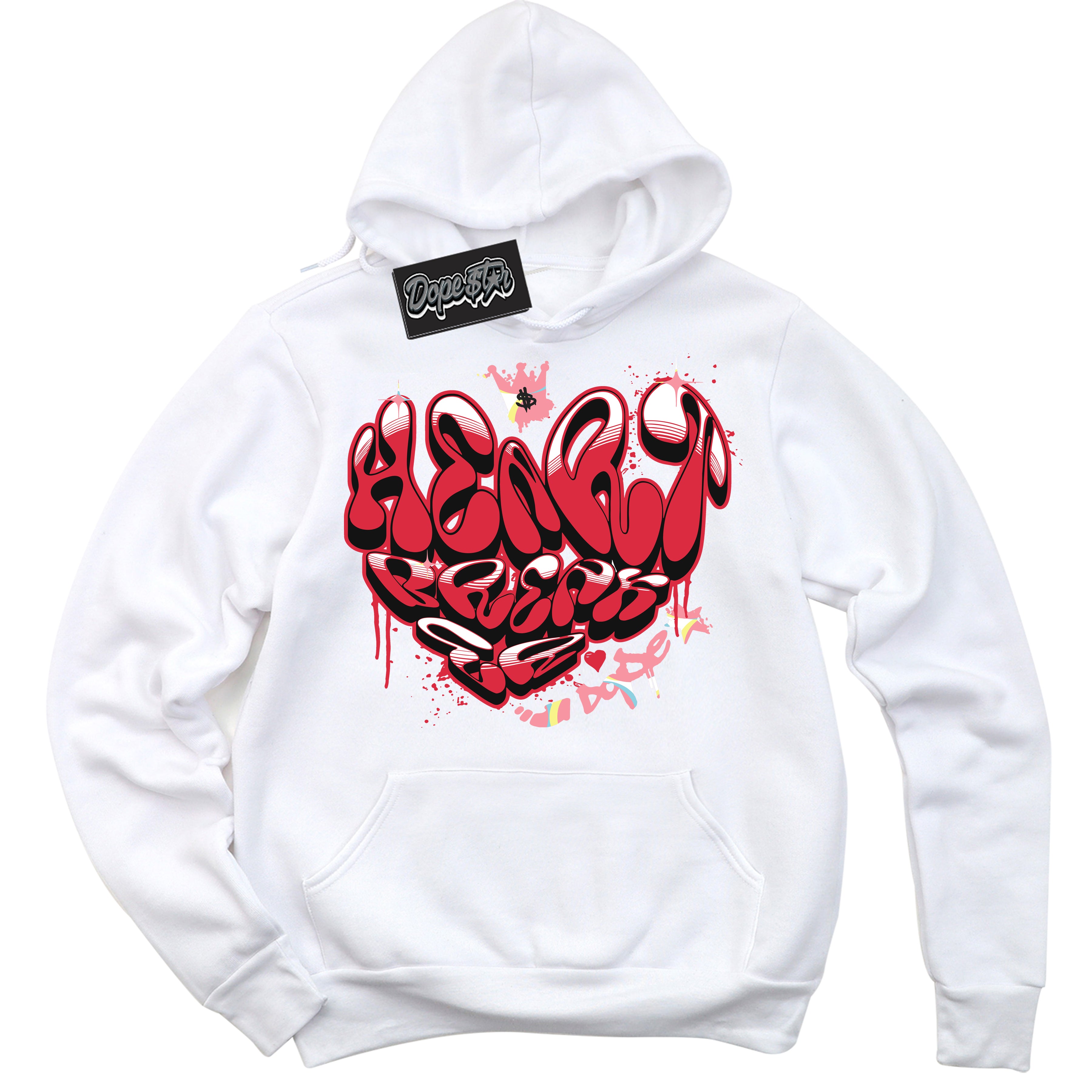 Cool White Graphic DopeStar Hoodie with “ Heartbreaker Graffiti “ print, that perfectly matches Spider-Verse 1s sneakers