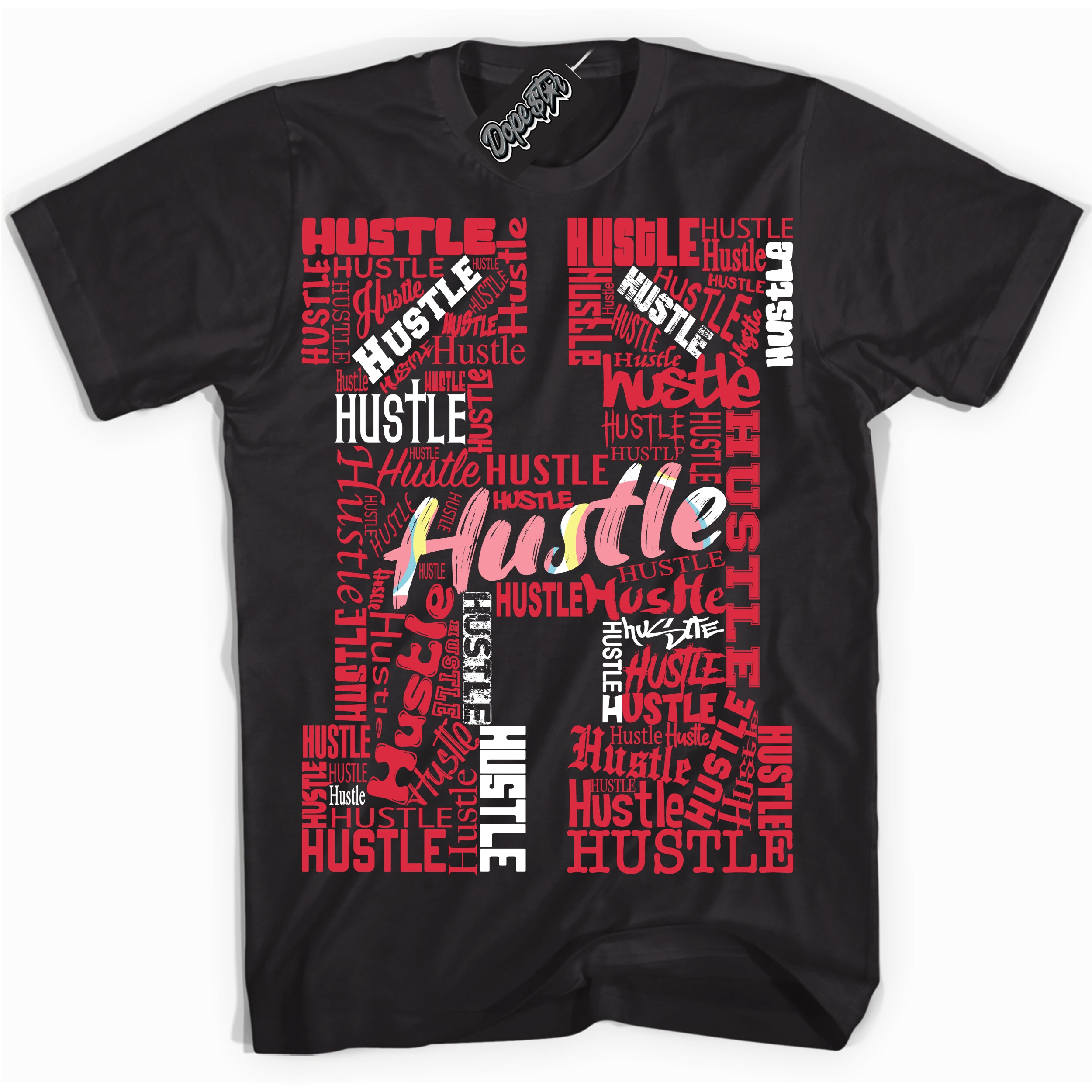 Cool White graphic tee with “ Hustle H ” design, that perfectly matches Spider-Verse 1s sneakers 