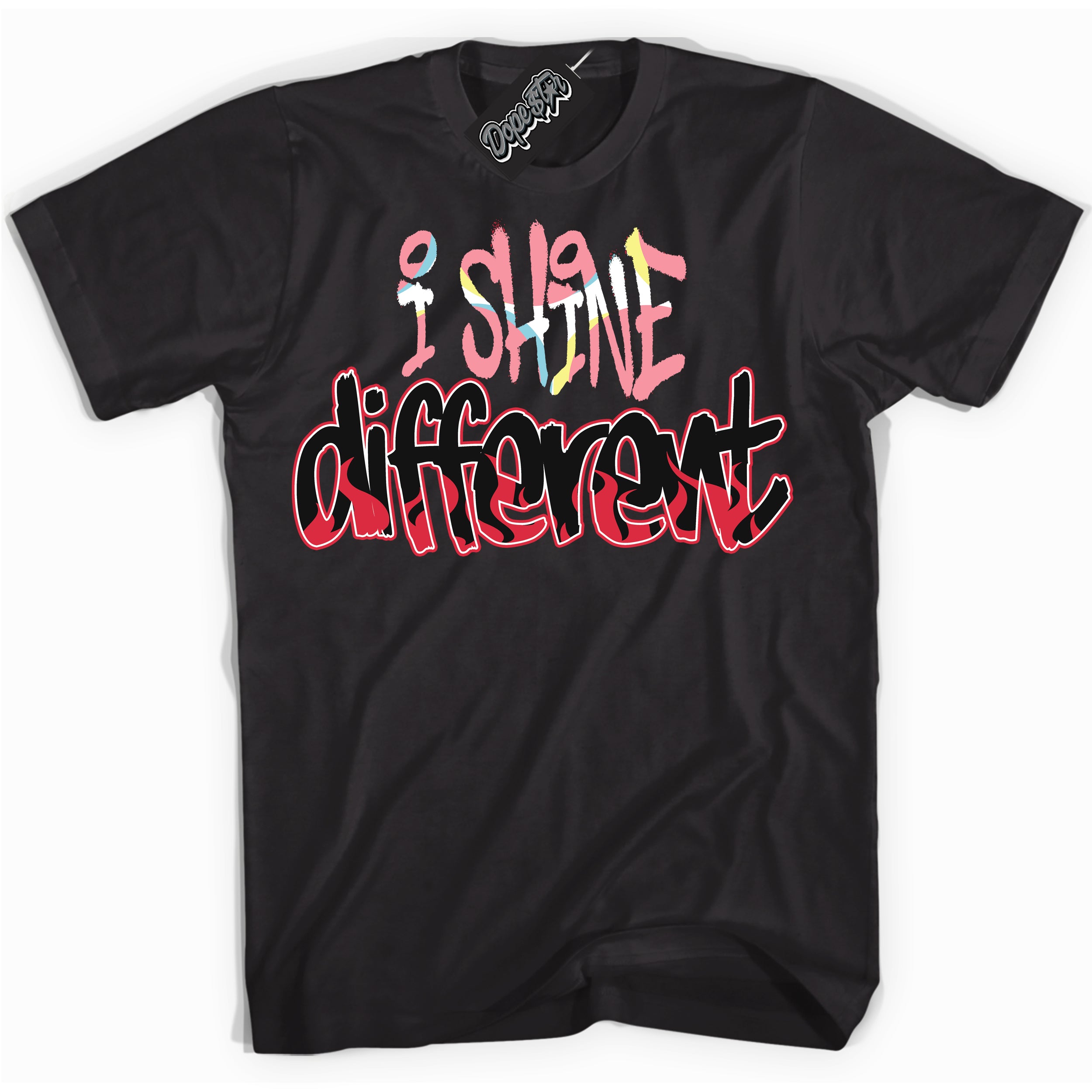 Cool Black graphic tee with “ I Shine Different ” design, that perfectly matches Spider-Verse 1s sneakers 