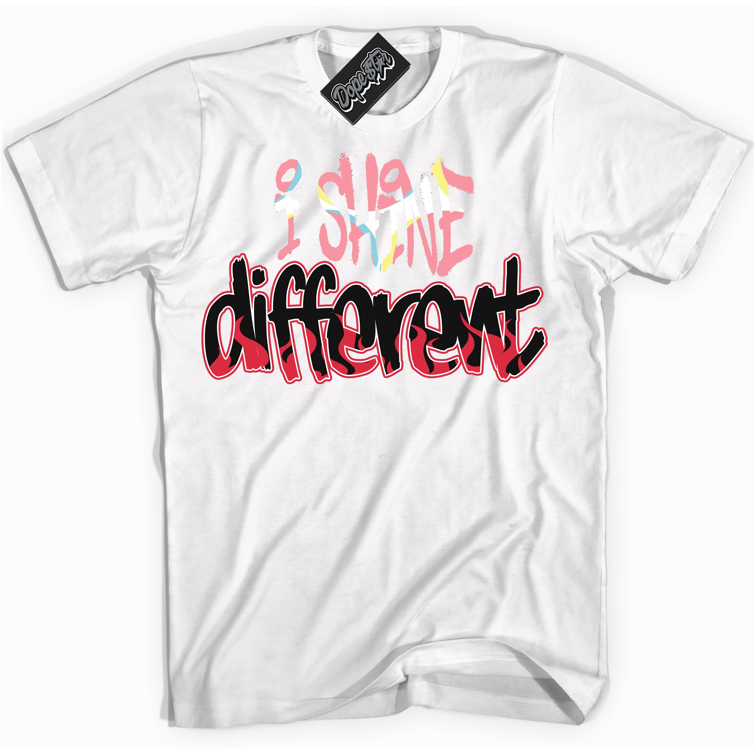 Cool White graphic tee with “ I Shine Different ” design, that perfectly matches Spider-Verse 1s sneakers 