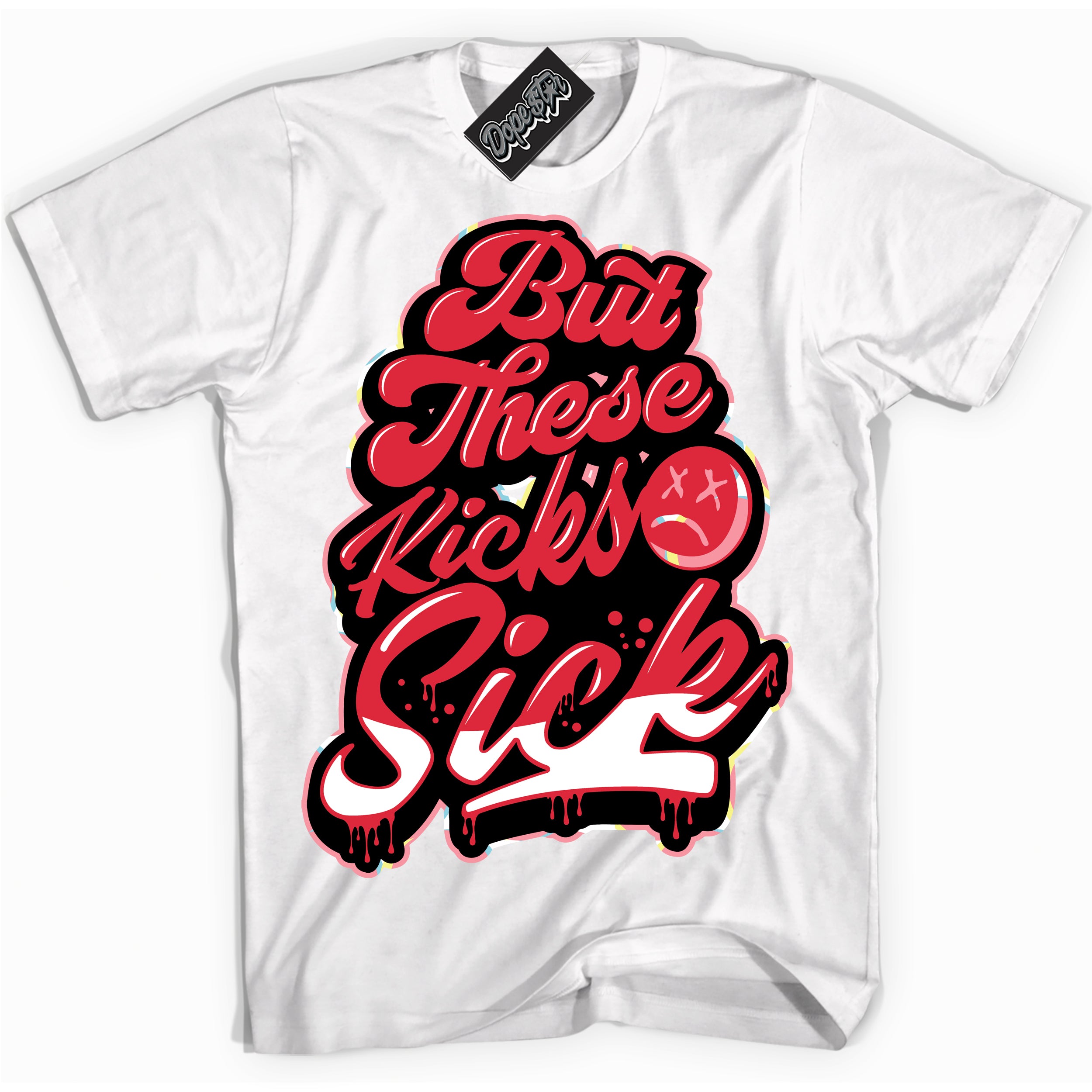 Cool White graphic tee with “ Kick Sick ” design, that perfectly matches Spider-Verse 1s sneakers 