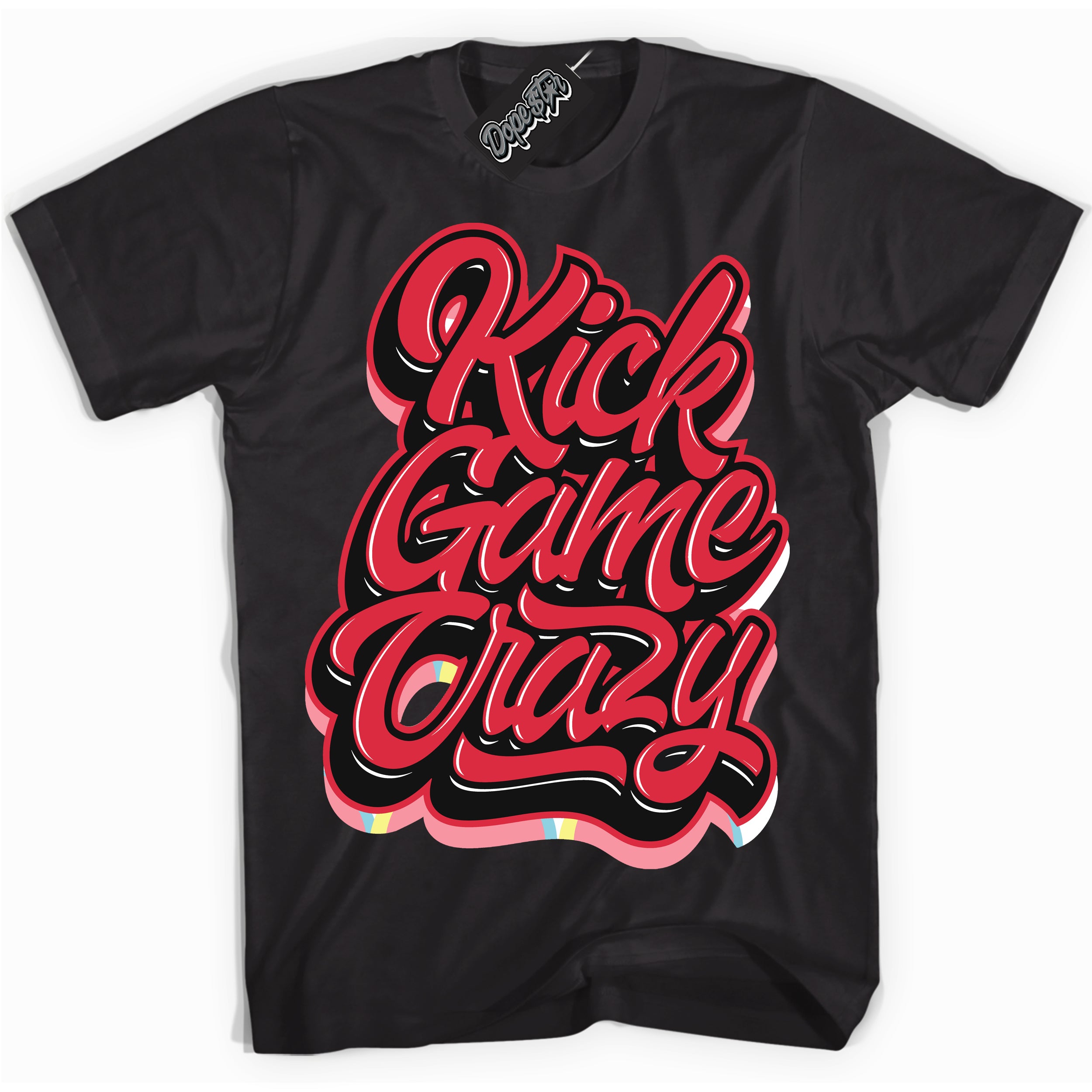 Cool Black graphic tee with “ Kick Game Crazy ” design, that perfectly matches Spider-Verse 1s sneakers 