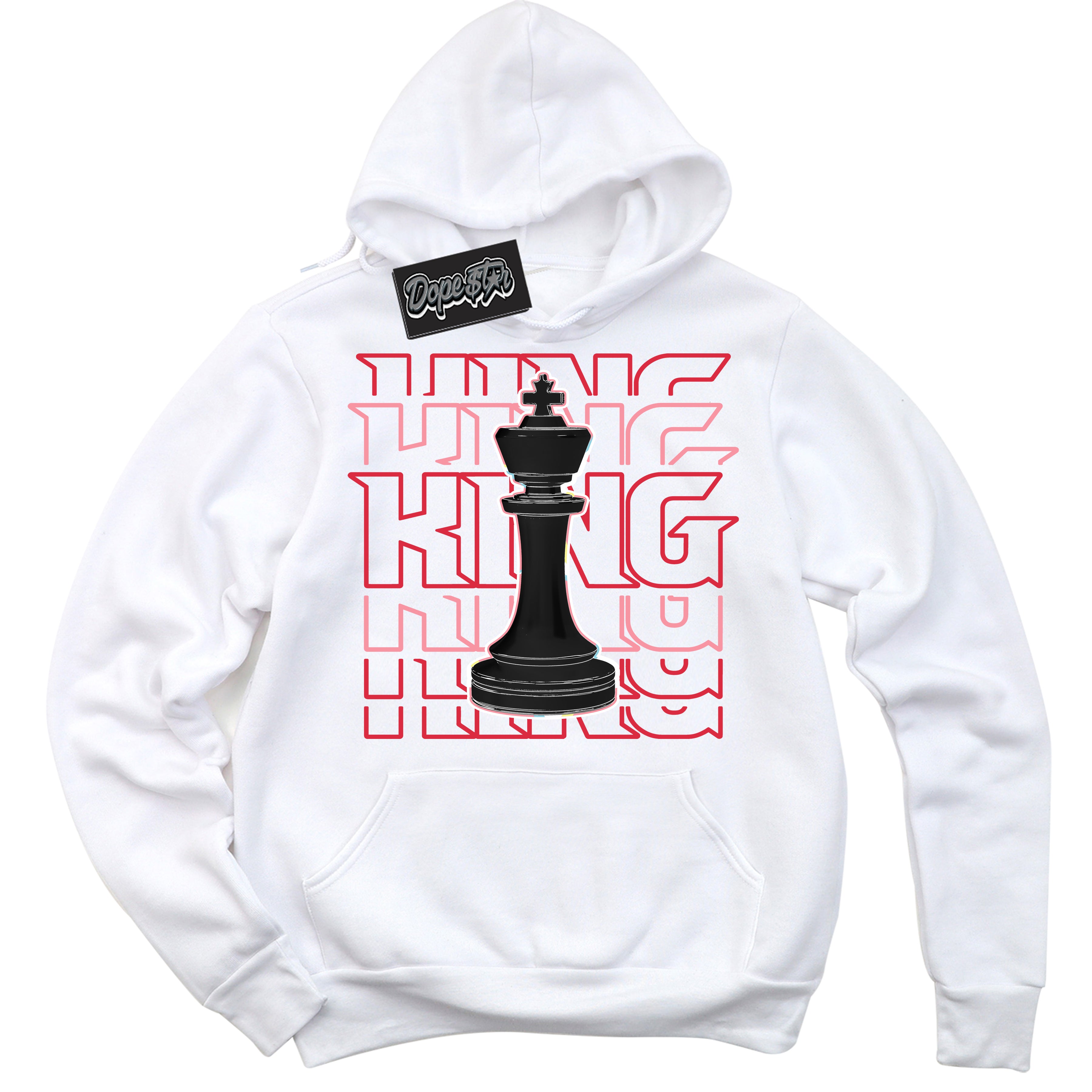 Cool White Graphic DopeStar Hoodie with “ King Chess “ print, that perfectly matches Spider-Verse 1s sneakers