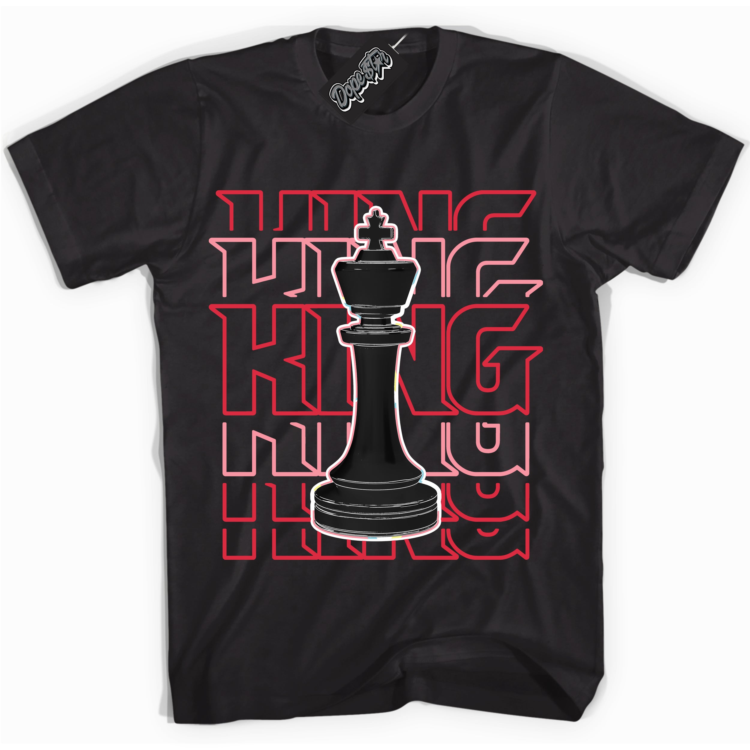 Cool Black graphic tee with “ King Chess ” design, that perfectly matches Spider-Verse 1s sneakers 
