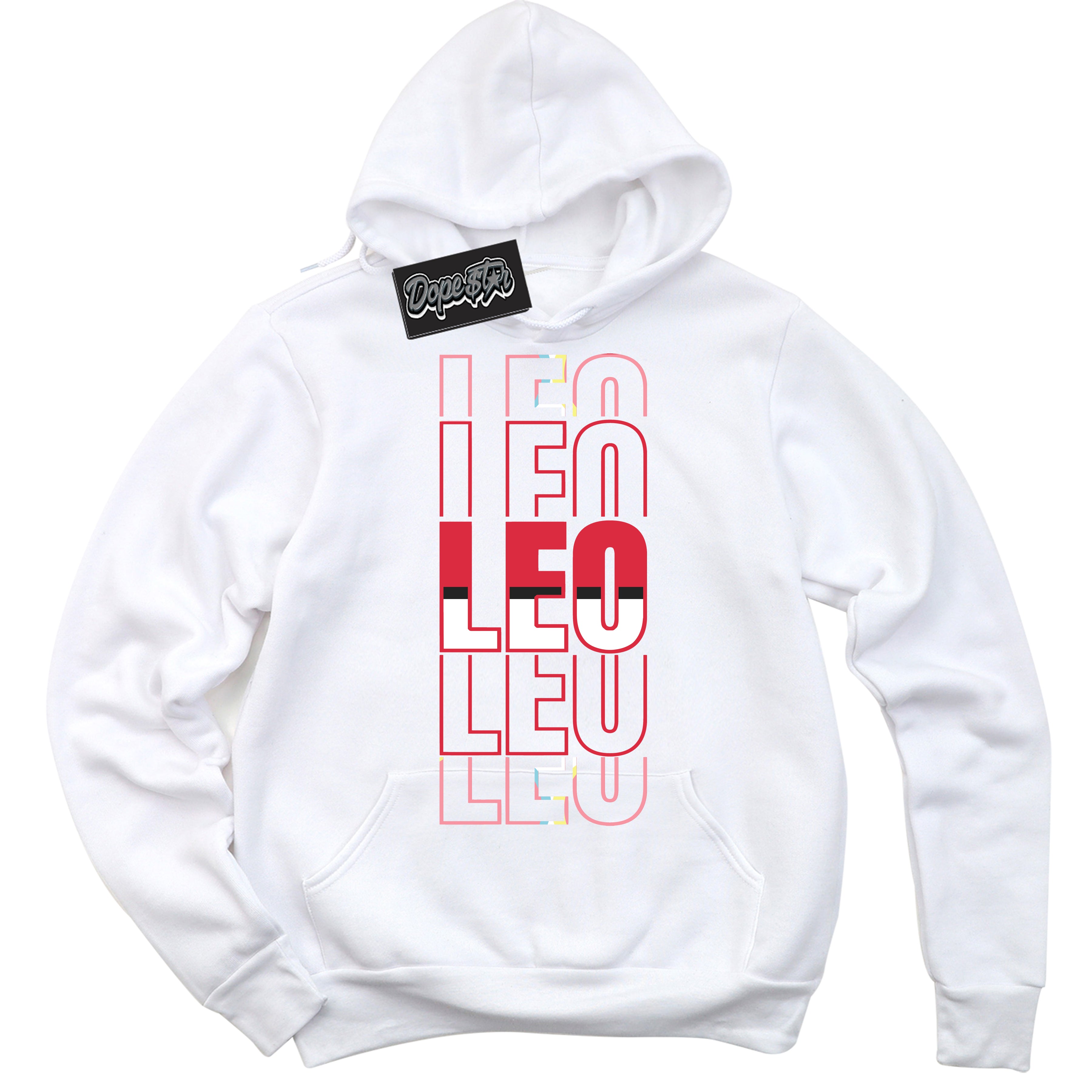 Cool White Graphic DopeStar Hoodie with “ Leo “ print, that perfectly matches Spider-Verse 1s sneakers