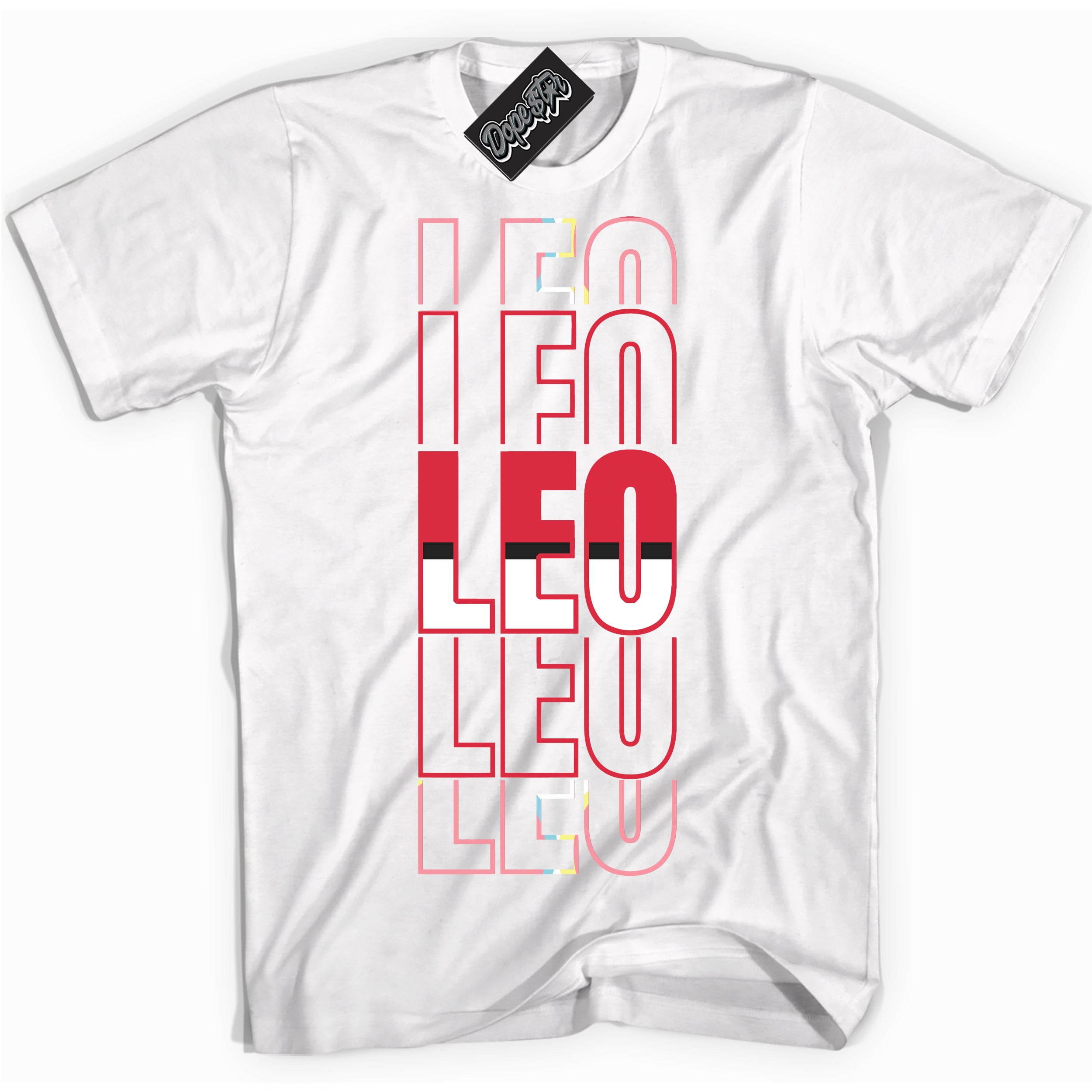 Cool White graphic tee with “ Leo ” design, that perfectly matches Spider-Verse 1s sneakers 