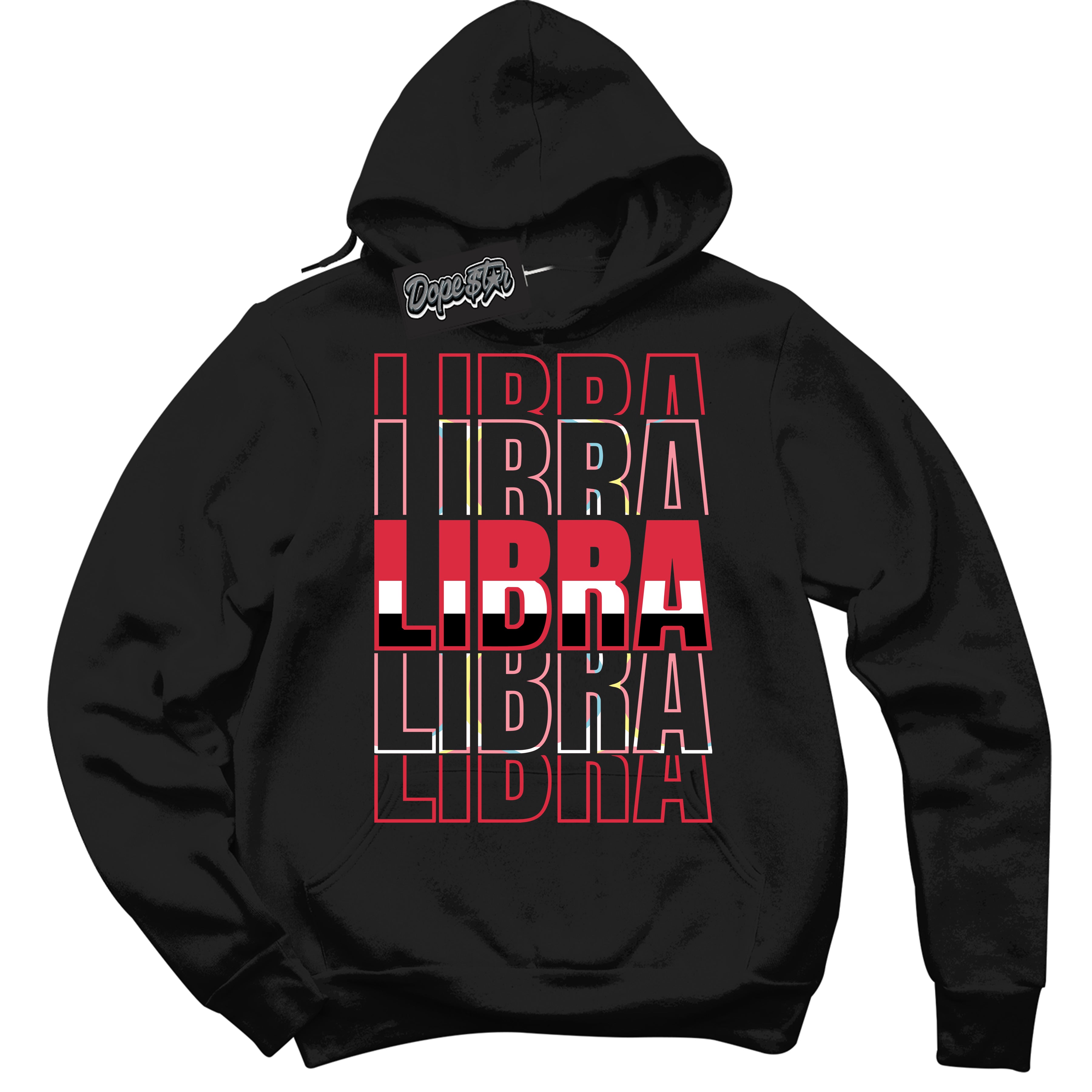 Cool Black Graphic DopeStar Hoodie with “ Libra “ print, that perfectly matches Spider-Verse 1s sneakers