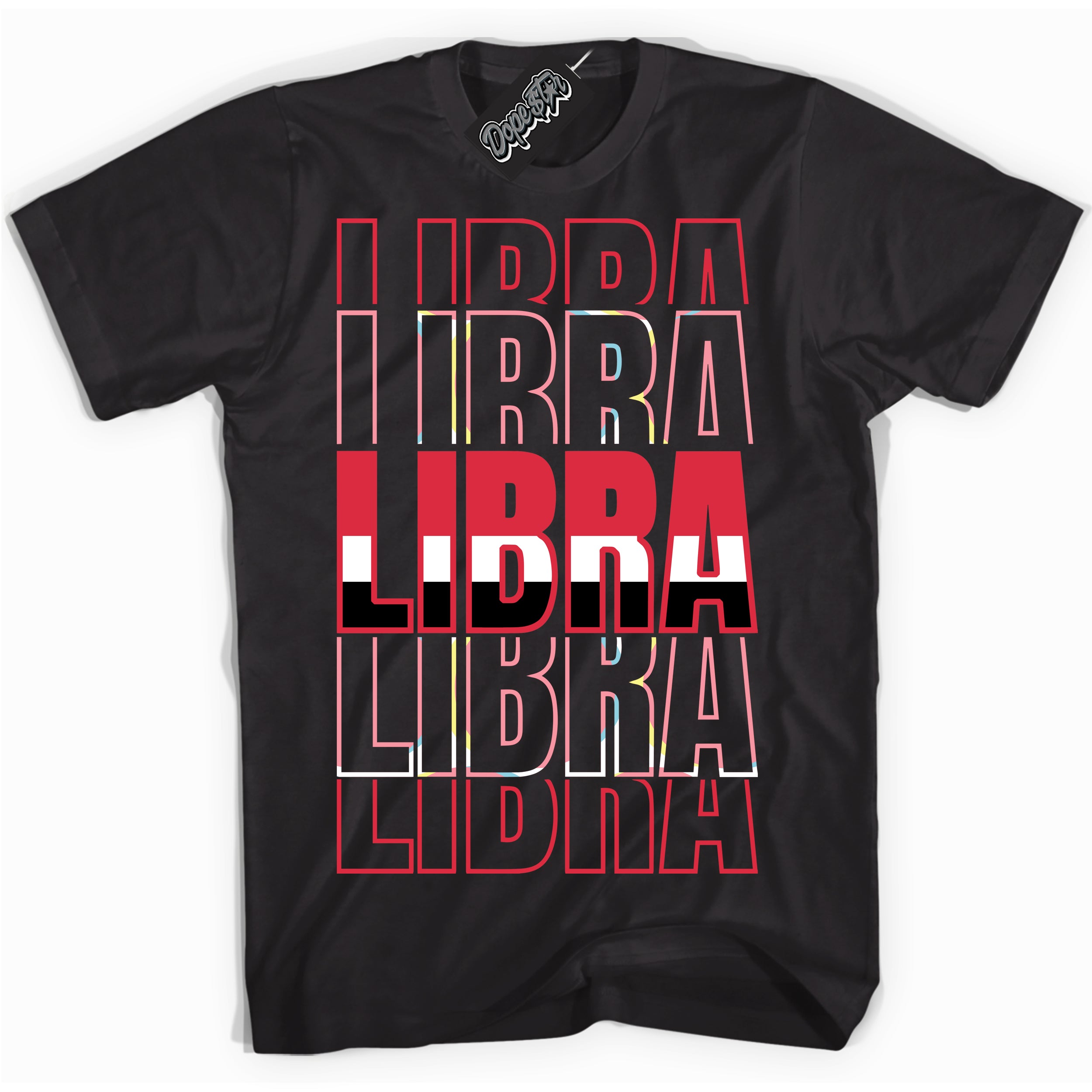 Cool Black graphic tee with “ Libra ” design, that perfectly matches Spider-Verse 1s sneakers 