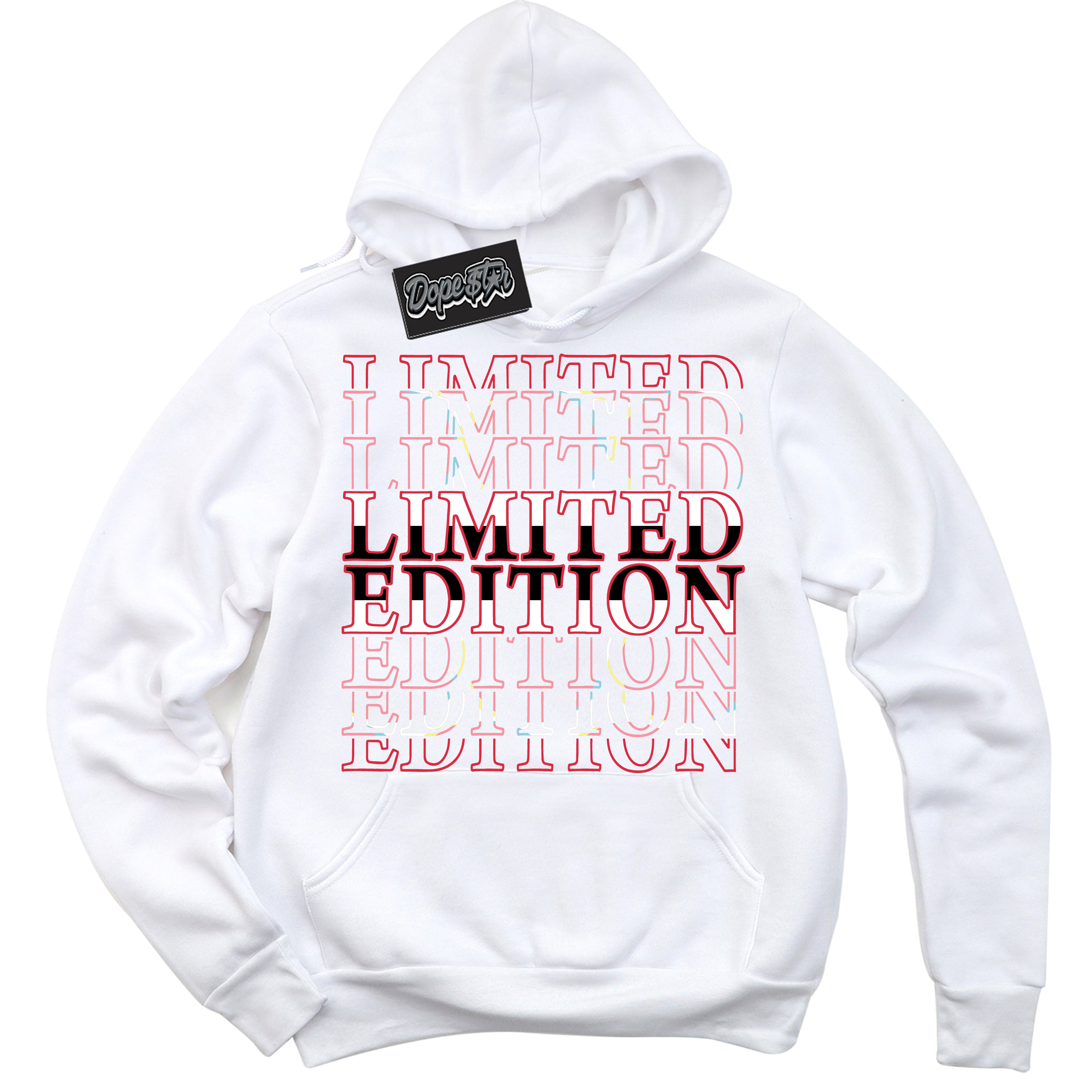 Cool White Graphic DopeStar Hoodie with “ Limited Edition “ print, that perfectly matches Spider-Verse 1s sneakers