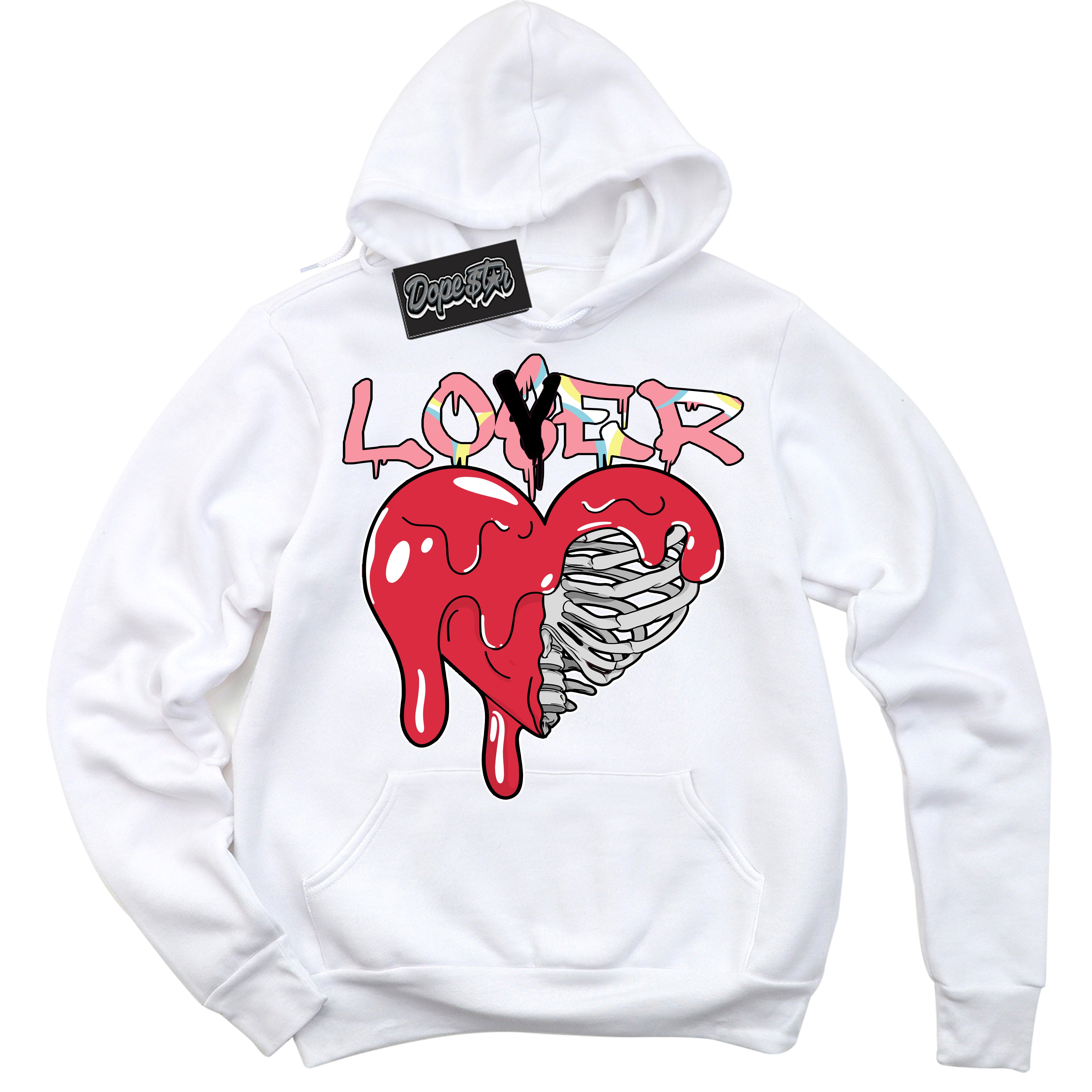 Cool White Graphic DopeStar Hoodie with “ Lover Loser “ print, that perfectly matches Spider-Verse 1s sneakers