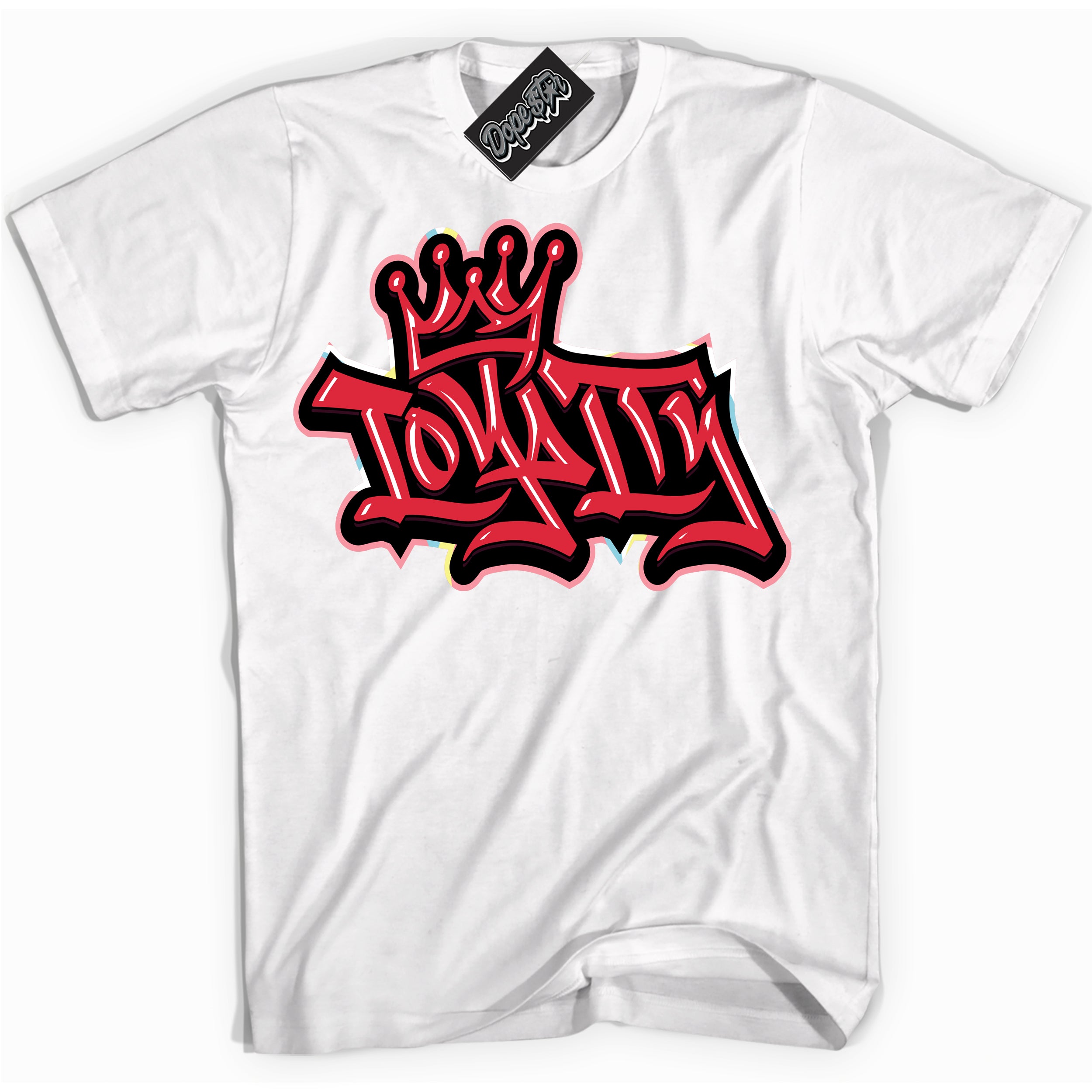 Cool White graphic tee with “ Loyalty Crown ” design, that perfectly matches Spider-Verse 1s sneakers 