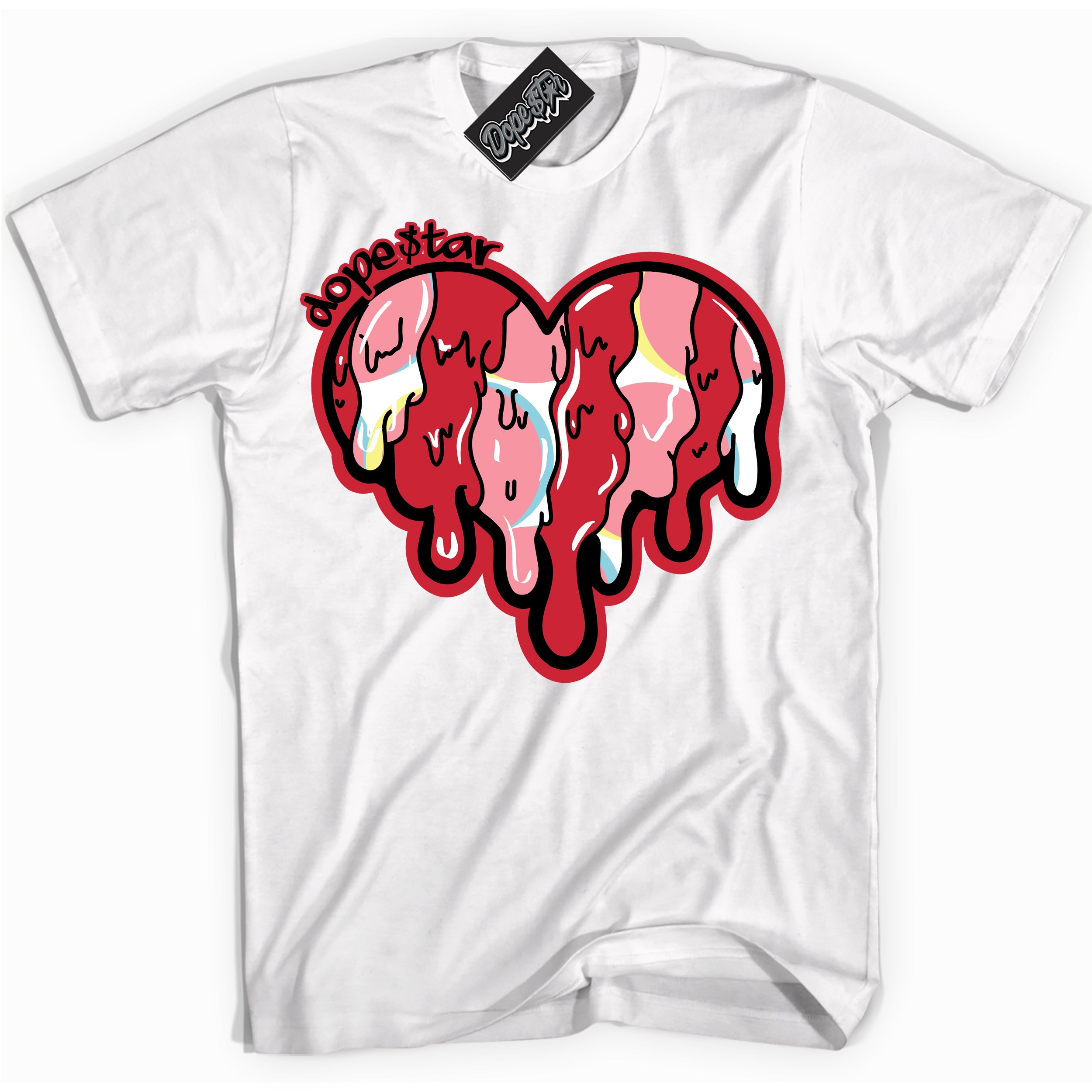 Cool White graphic tee with “ Melting Heart ” design, that perfectly matches Spider-Verse 1s sneakers 