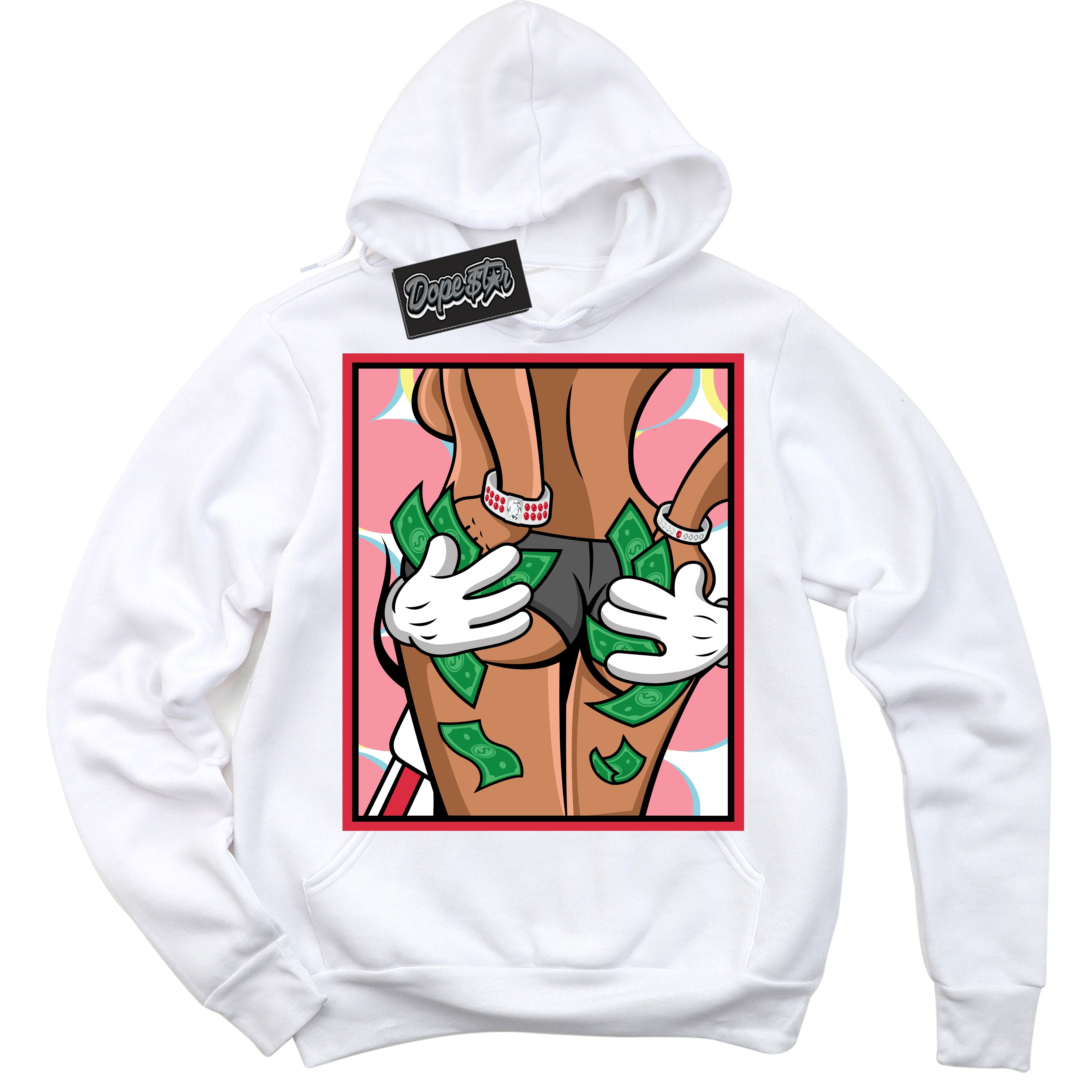 Cool White Graphic DopeStar Hoodie with “ Money Hands “ print, that perfectly matches Spider-Verse 1s sneakers