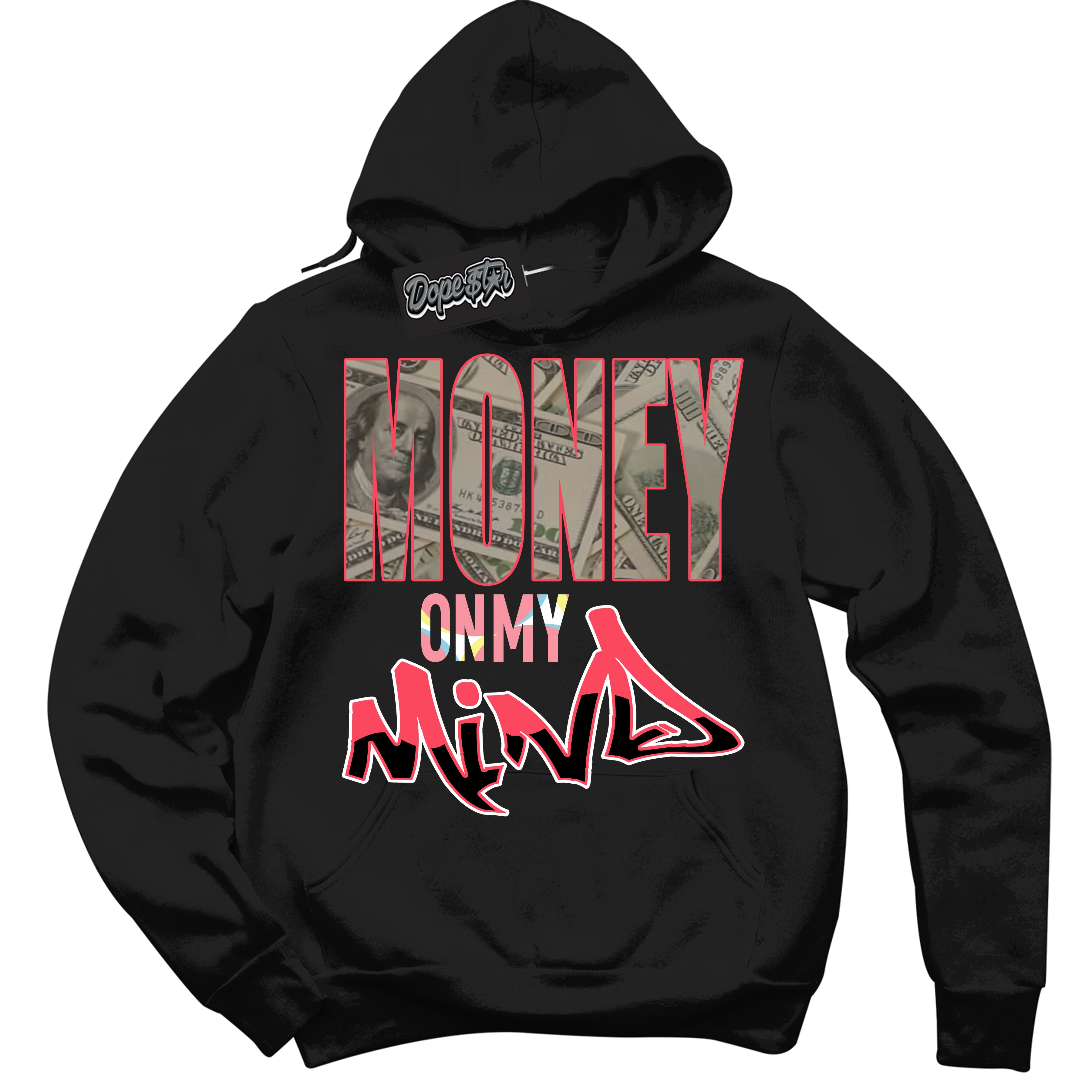 Cool Black Graphic DopeStar Hoodie with “ Money On My Mind “ print, that perfectly matches Spider-Verse 1s sneakers