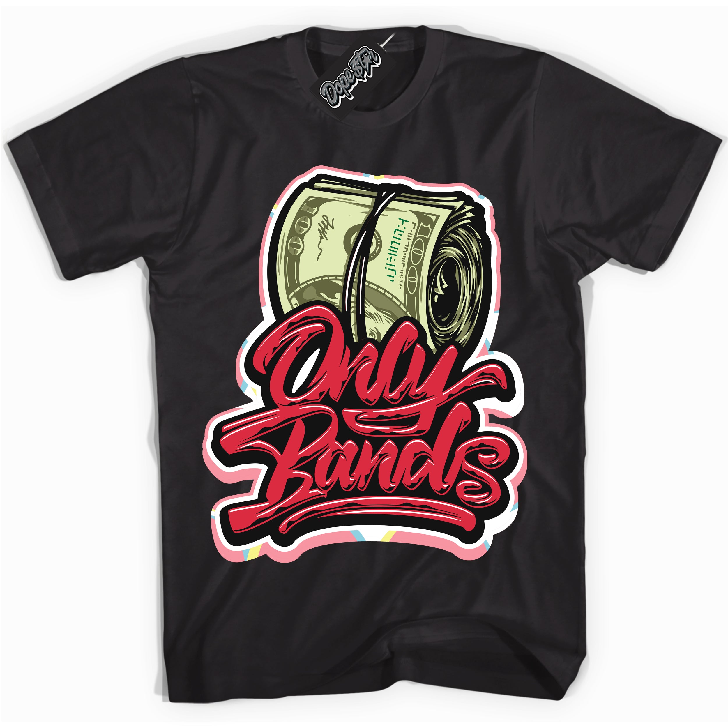 Cool Black graphic tee with “ Only Bands ” design, that perfectly matches Spider-Verse 1s sneakers 