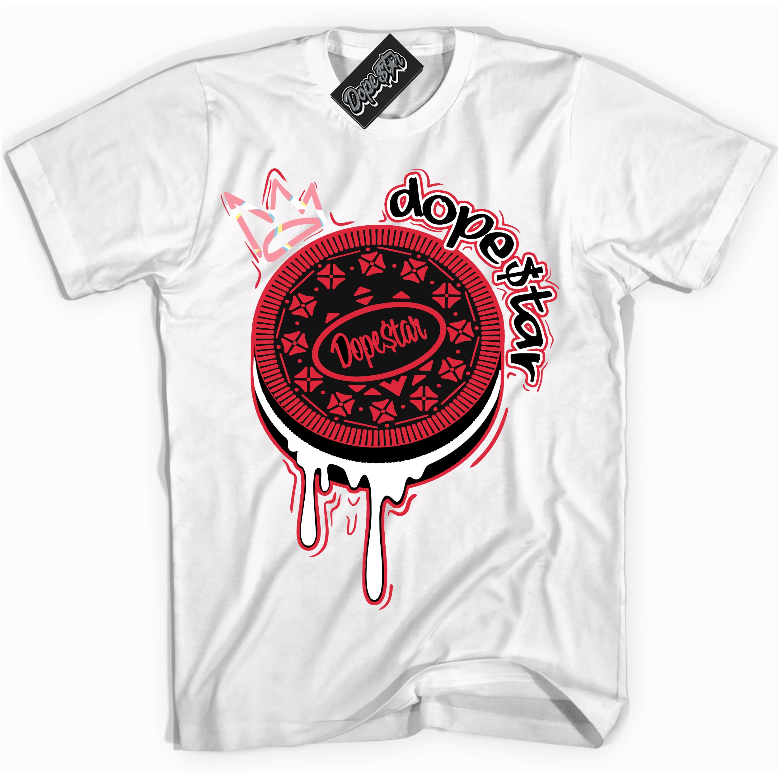 Cool White graphic tee with “ Oreo DS ” design, that perfectly matches Spider-Verse 1s sneakers 