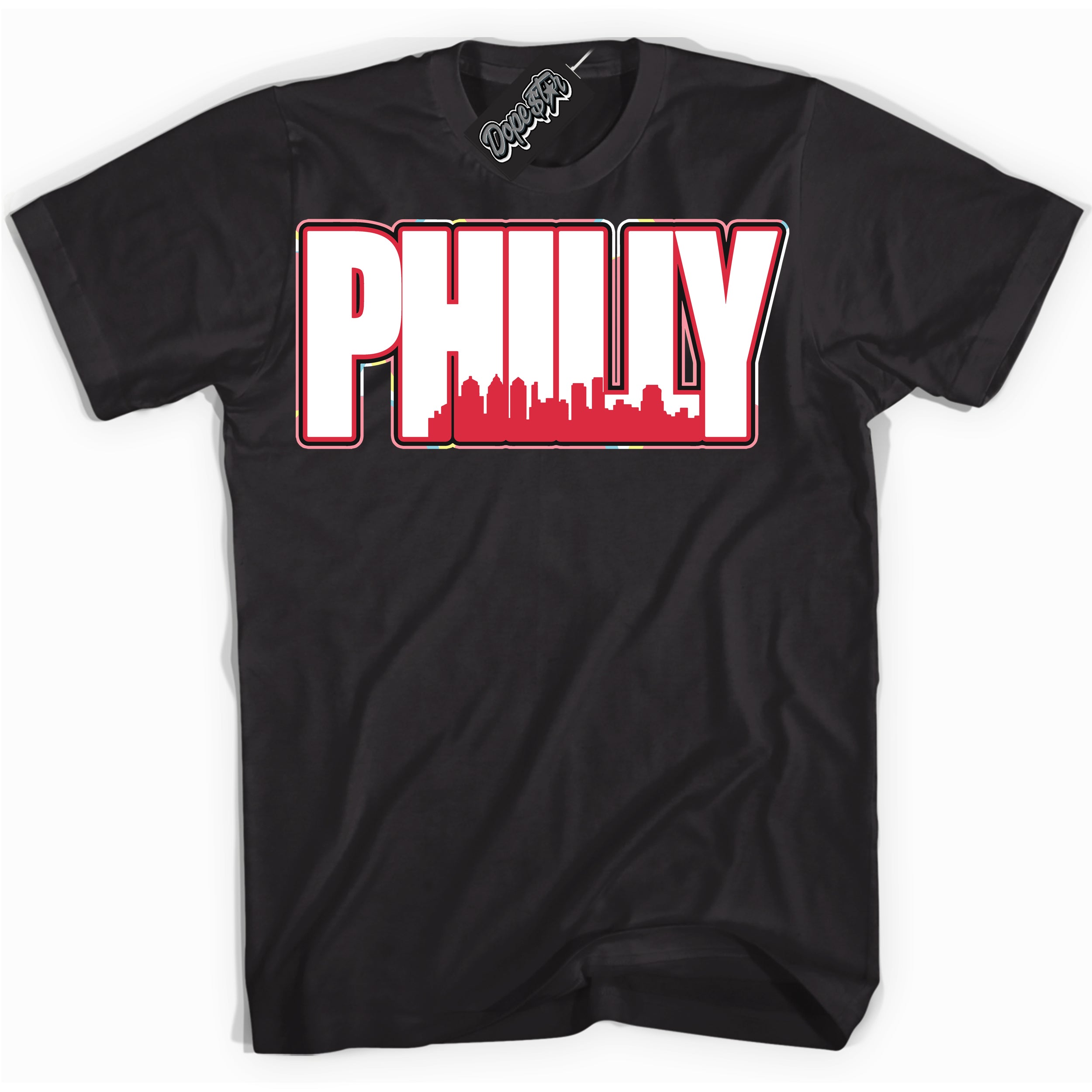 Cool Black graphic tee with “ Philly ” design, that perfectly matches Spider-Verse 1s sneakers 