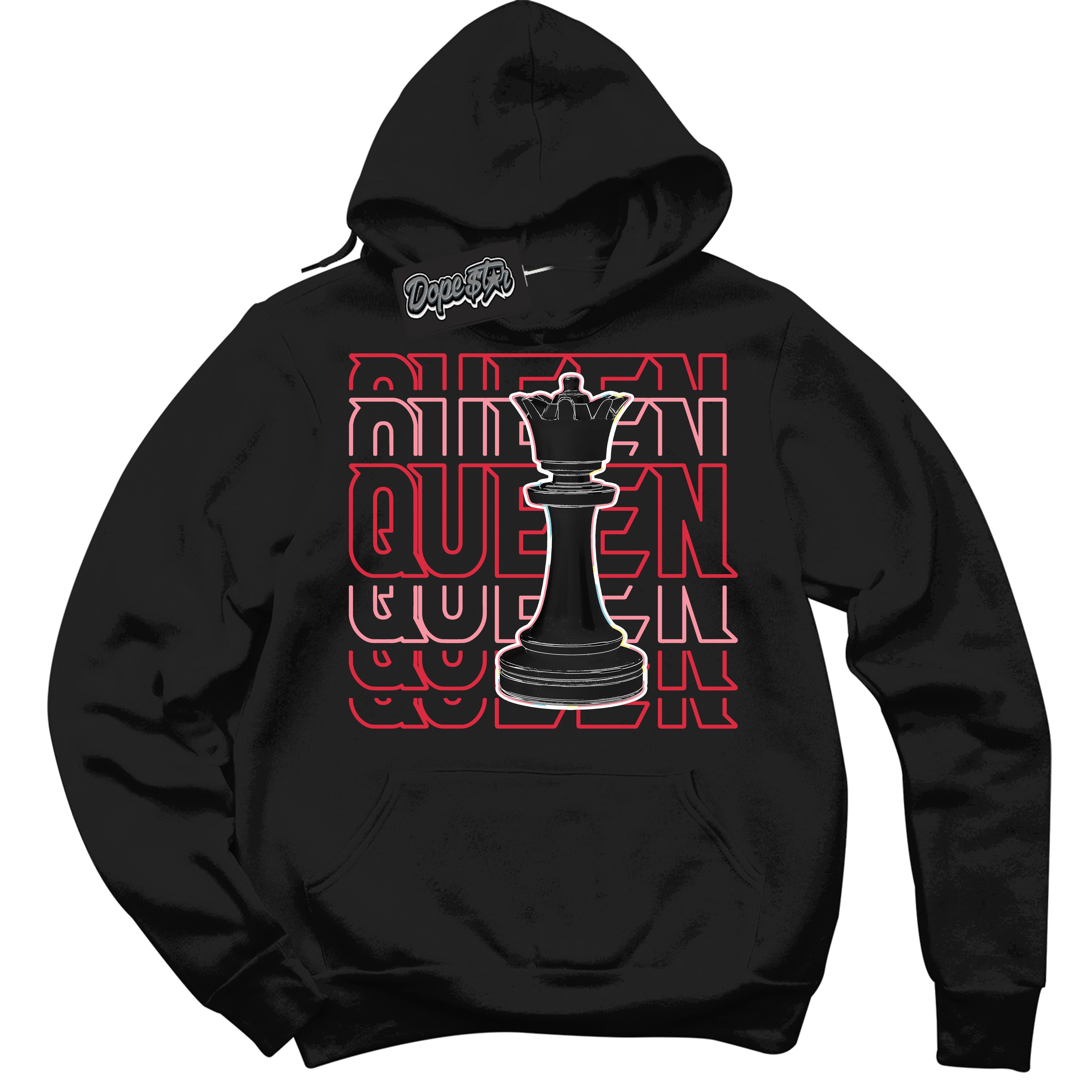 Cool Black Graphic DopeStar Hoodie with “ Queen Chess “ print, that perfectly matches Spider-Verse 1s sneakers