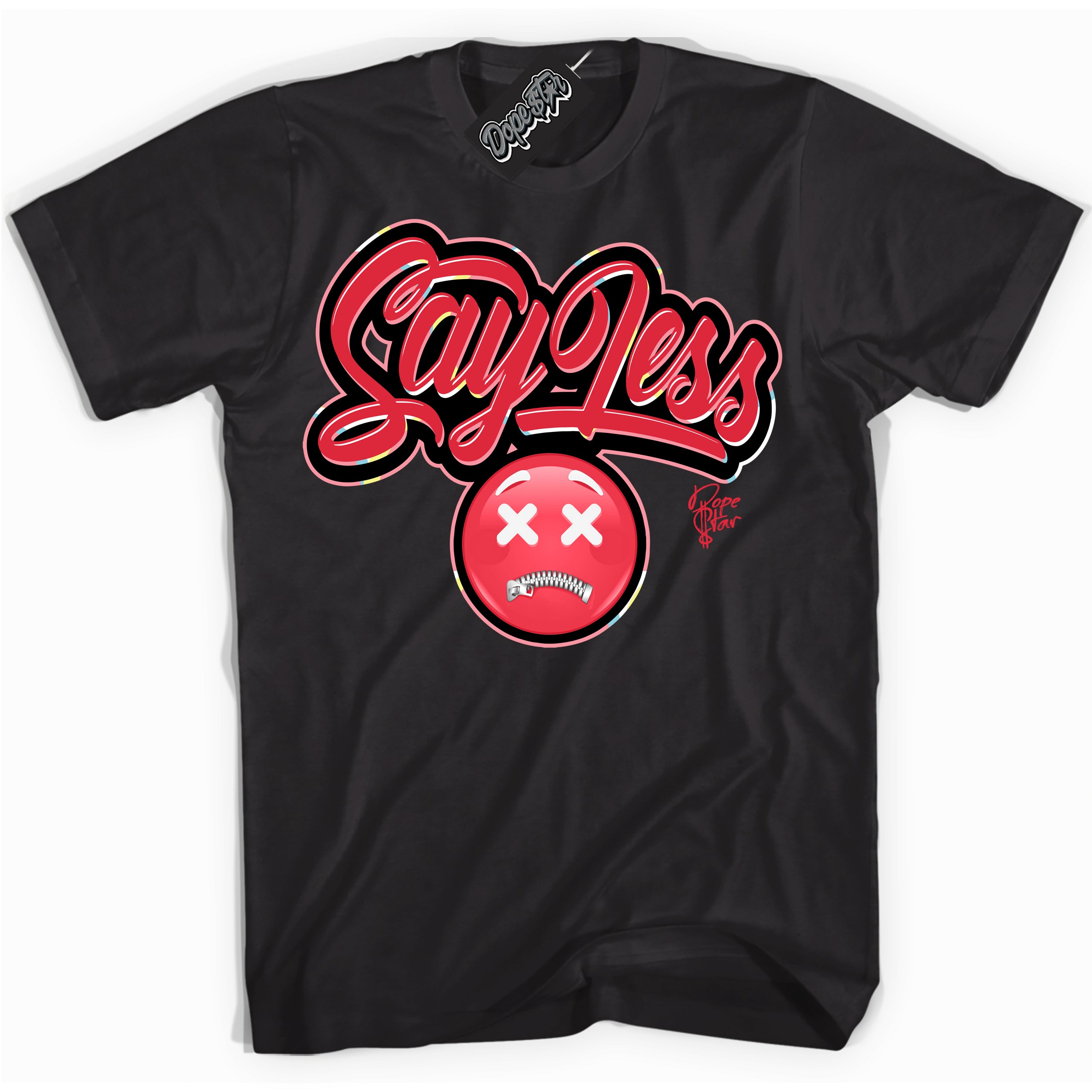 Cool Black graphic tee with “ Say Less ” design, that perfectly matches Spider-Verse 1s sneakers 