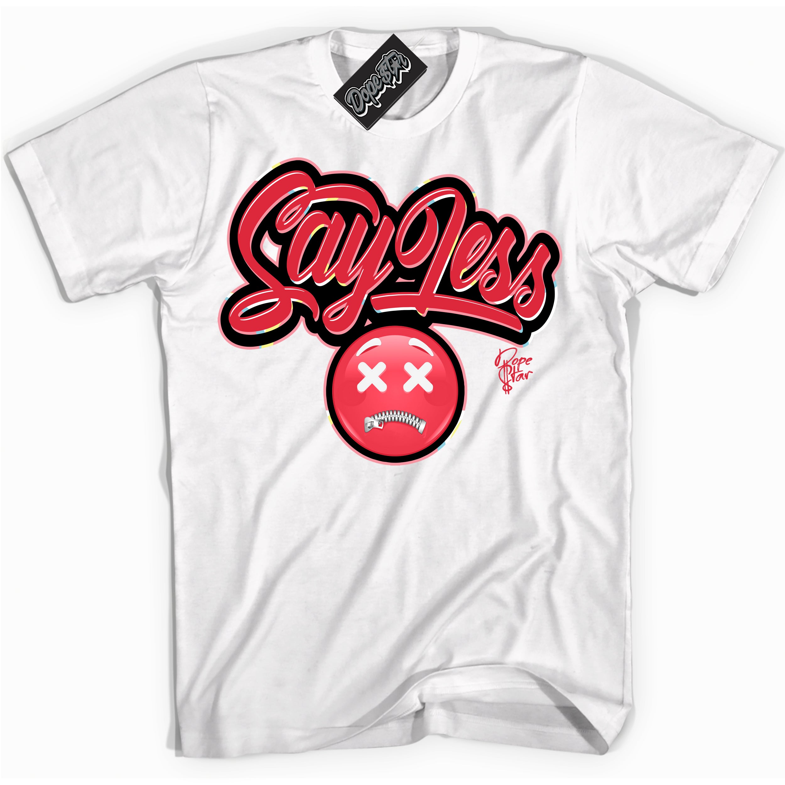 Cool White graphic tee with “ Say Less ” design, that perfectly matches Spider-Verse 1s sneakers 