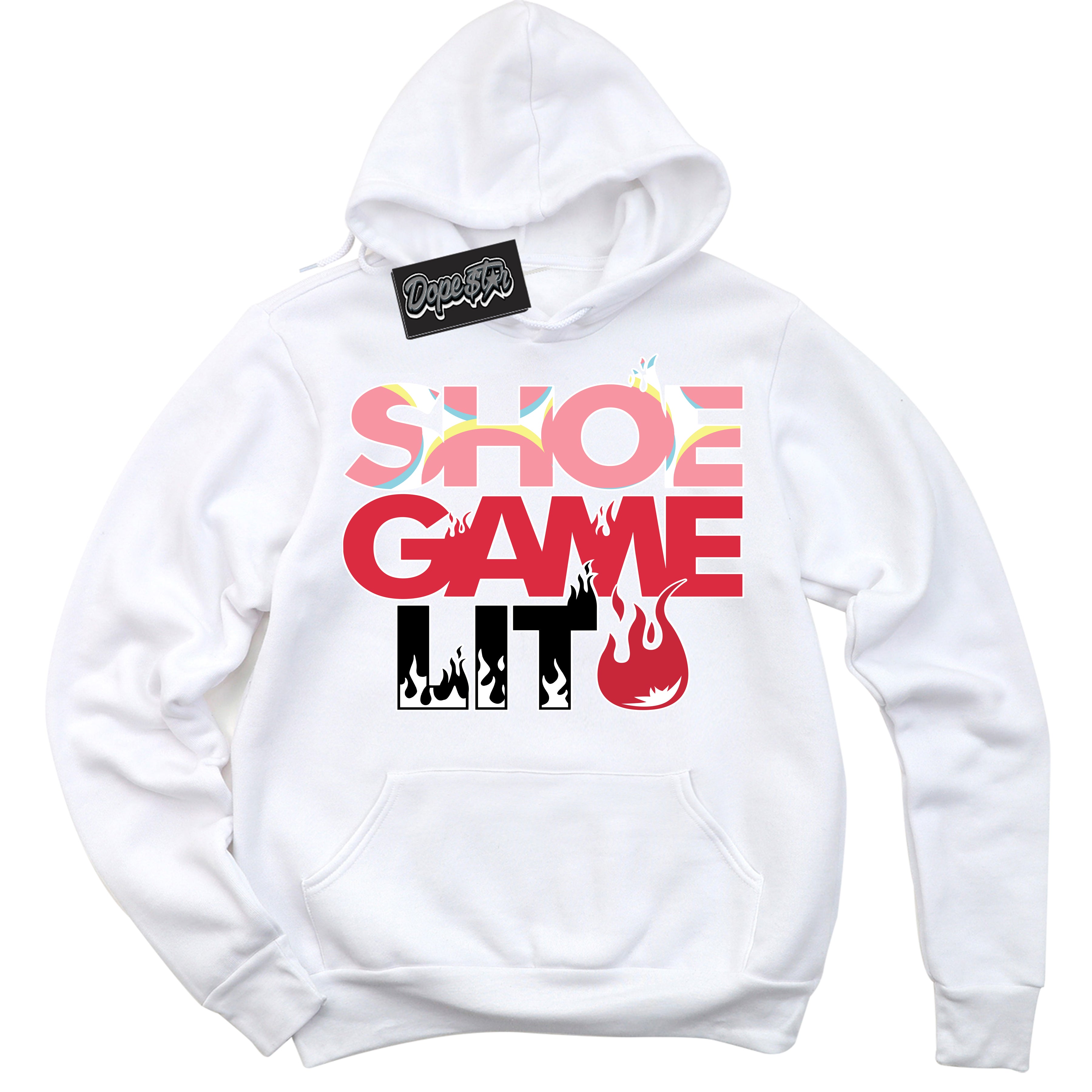 Cool White Hoodie with “ Shoe Game Lit '' design that Perfectly Matches  Spider-Verse 1s Sneakers.