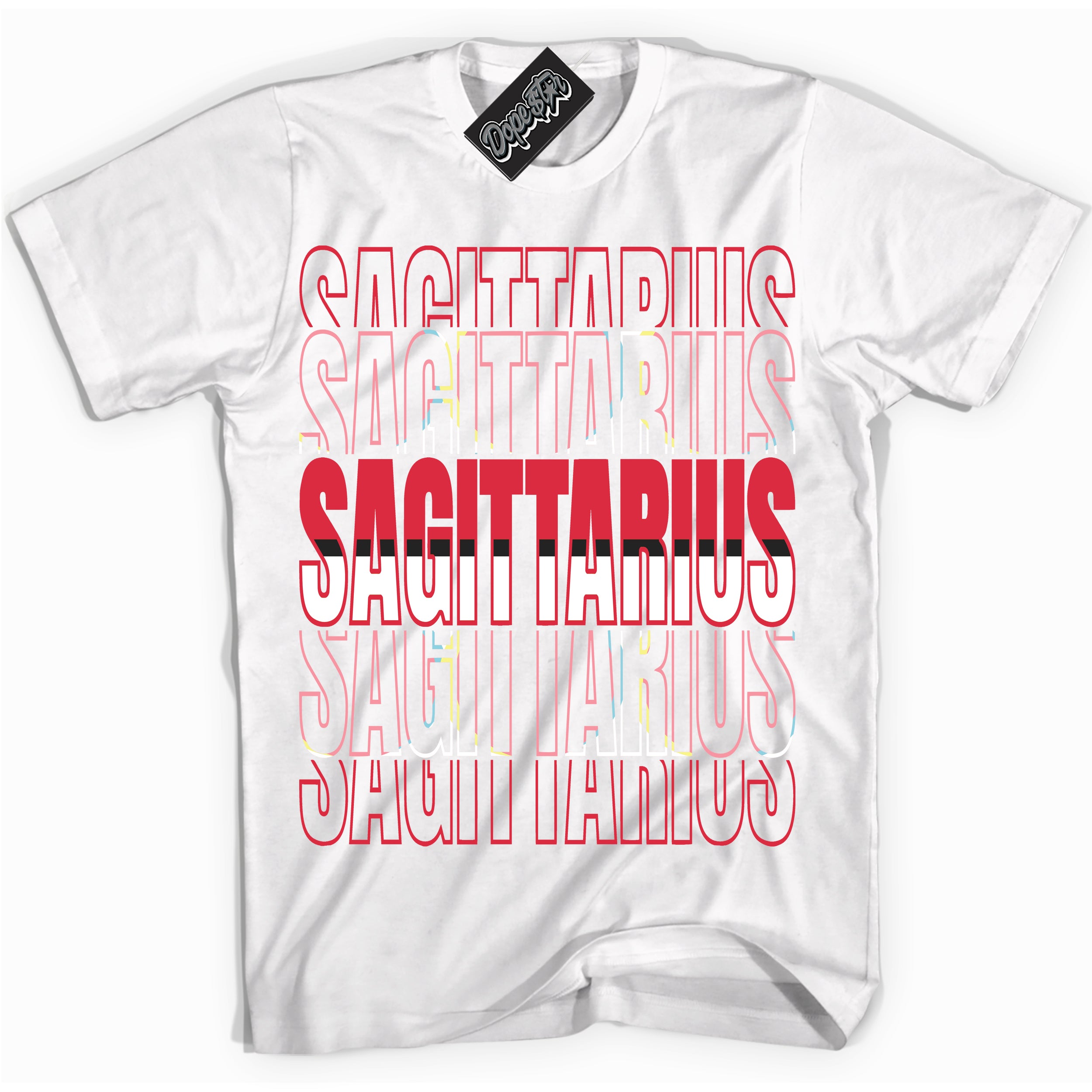 Cool White graphic tee with “ Sagittarius ” design, that perfectly matches Spider-Verse 1s sneakers 