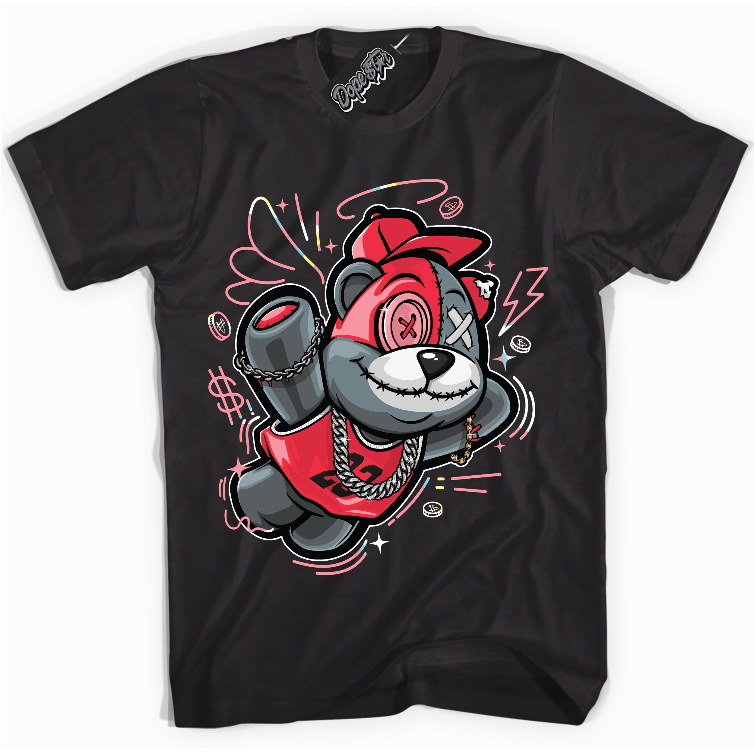 Cool Black graphic tee with “ Slam Dunk Bear ” design, that perfectly matches Spider-Verse 1s sneakers 
