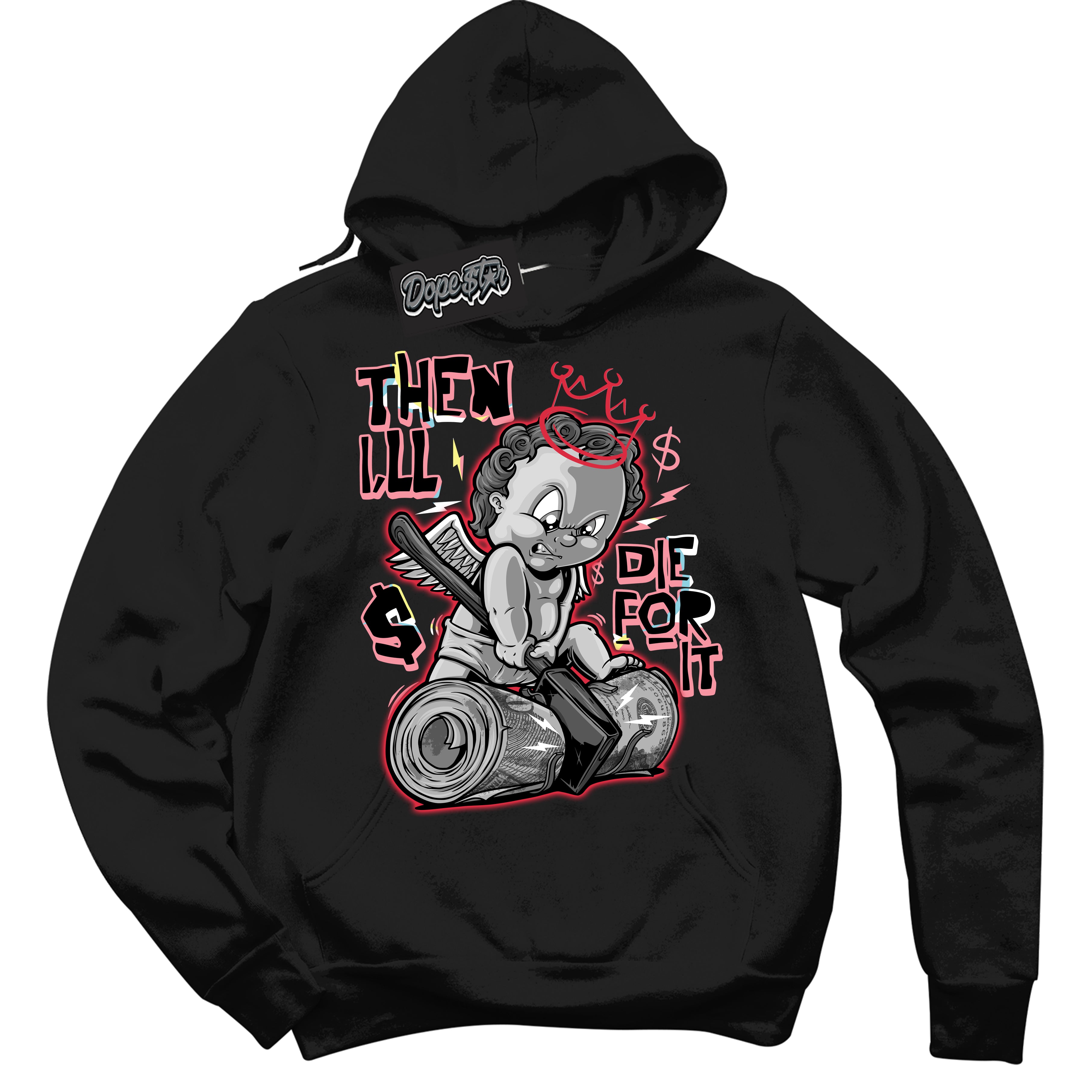 Cool Black Graphic DopeStar Hoodie with “ Then I'll “ print, that perfectly matches Spider-Verse 1s sneakers